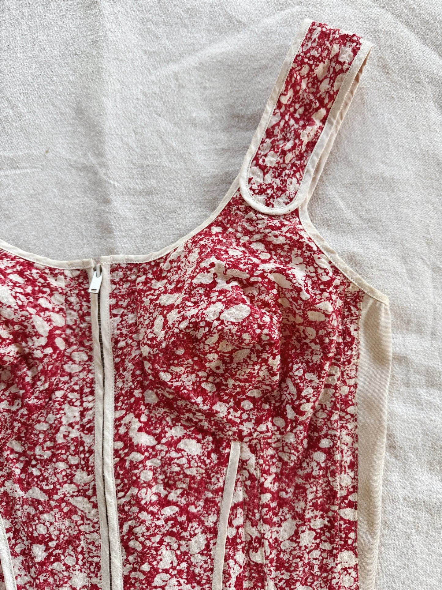 1940s Spongeware Novelty Zipper Front Corset- S