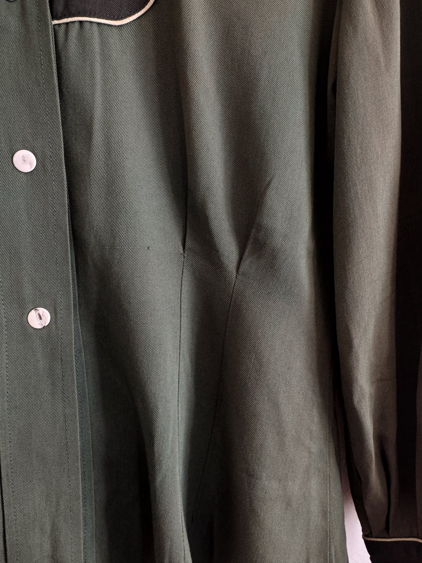 1940s Emerald Tri-Tone Gabardine Western Blouse- M