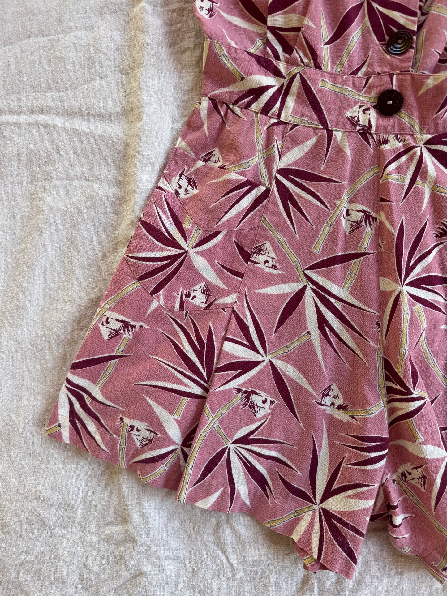 1940s Mauve + Burgundy Side Button Playsuit- S/M