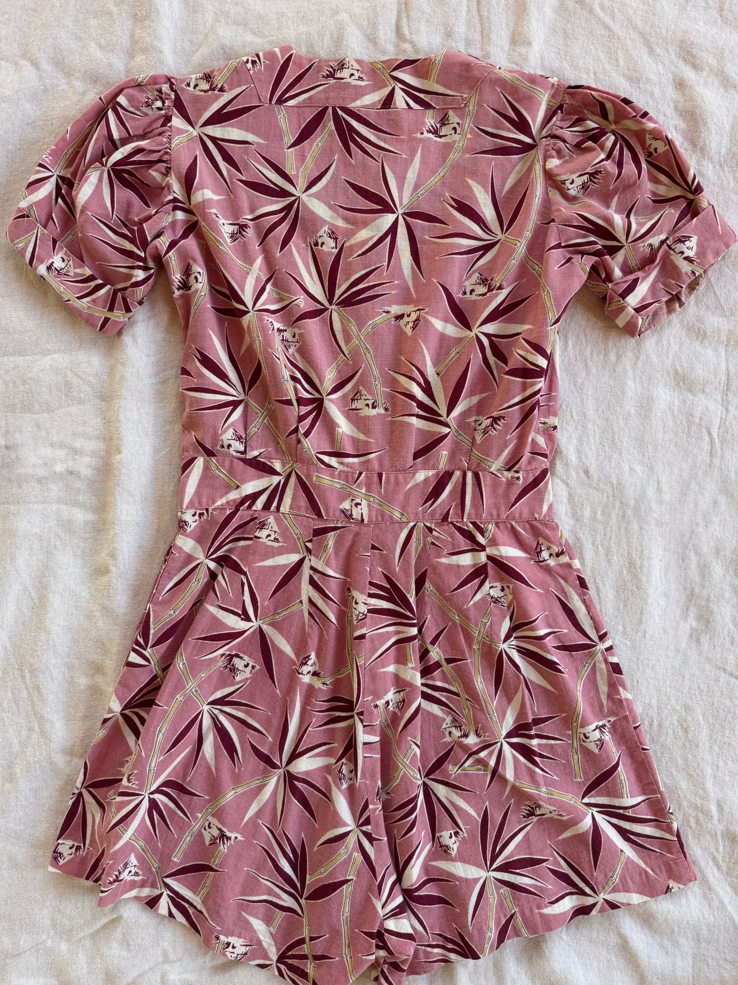 1940s Mauve + Burgundy Side Button Playsuit- S/M