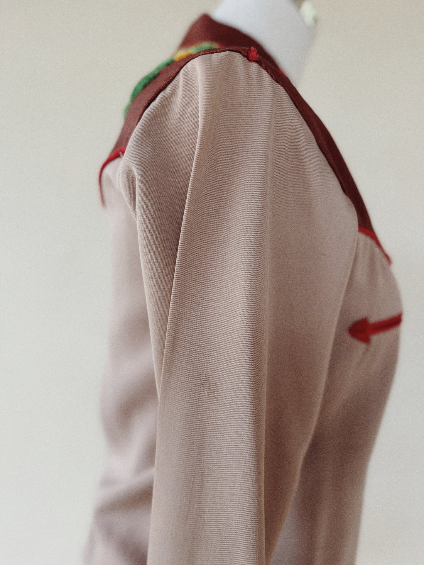 1940s/50s Gabardine Western Top w/ Chenille Floral Appliqué- S-S/M