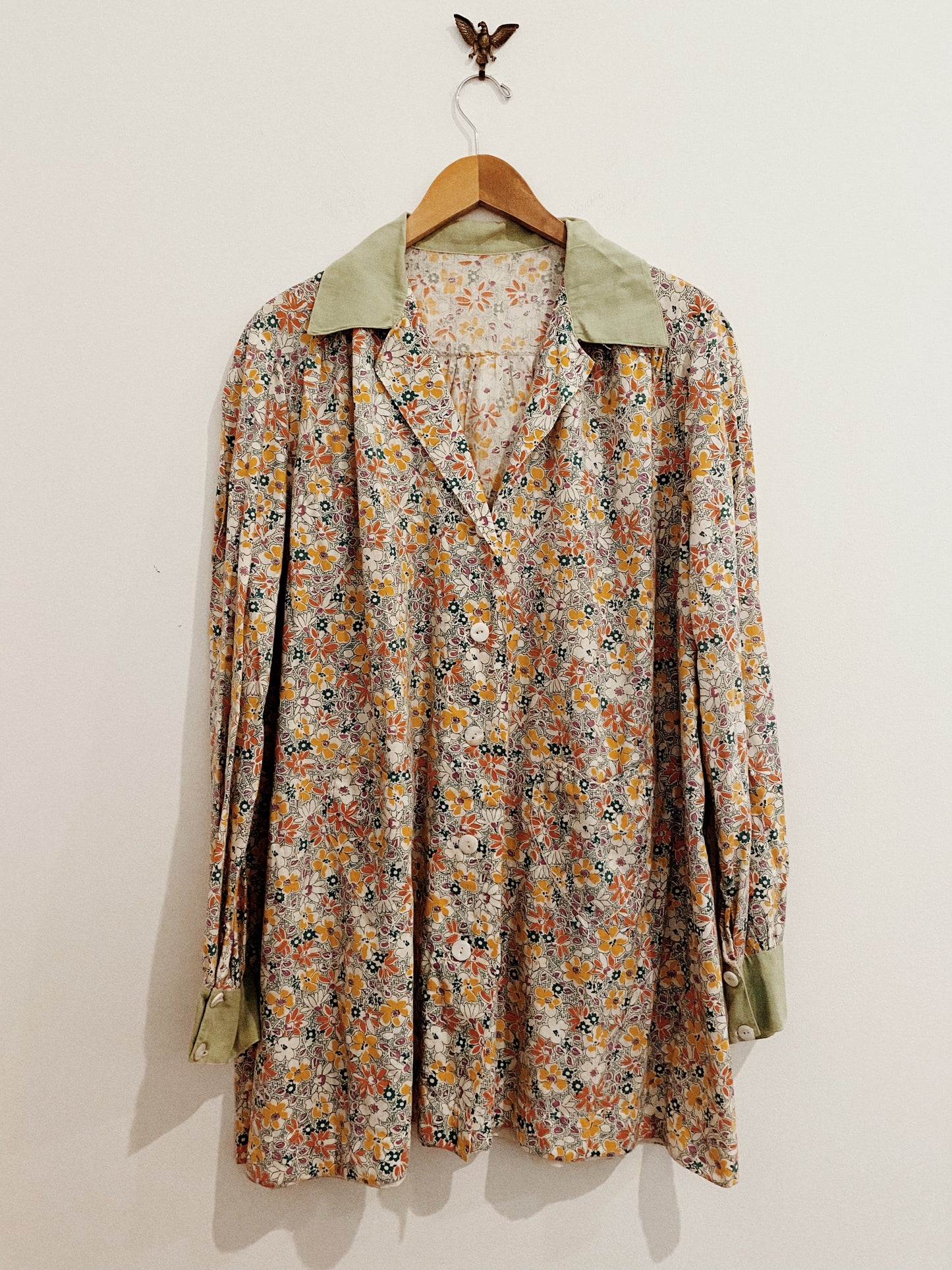 1930s Floral Feedsack Smock w/ Heart Pockets- L/XL