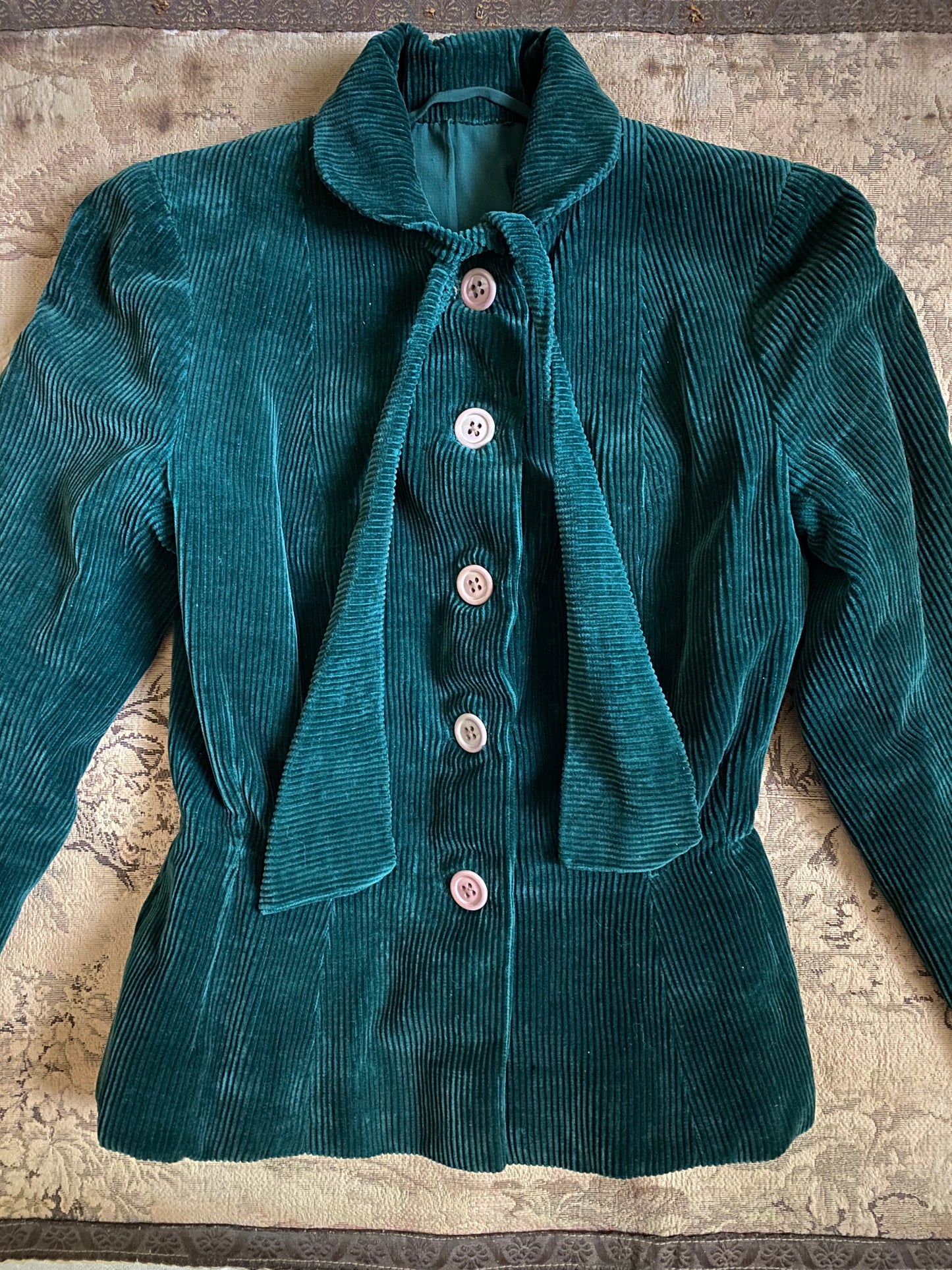 1940s Belgian Dark Green Corduroy Jacket- XS/S