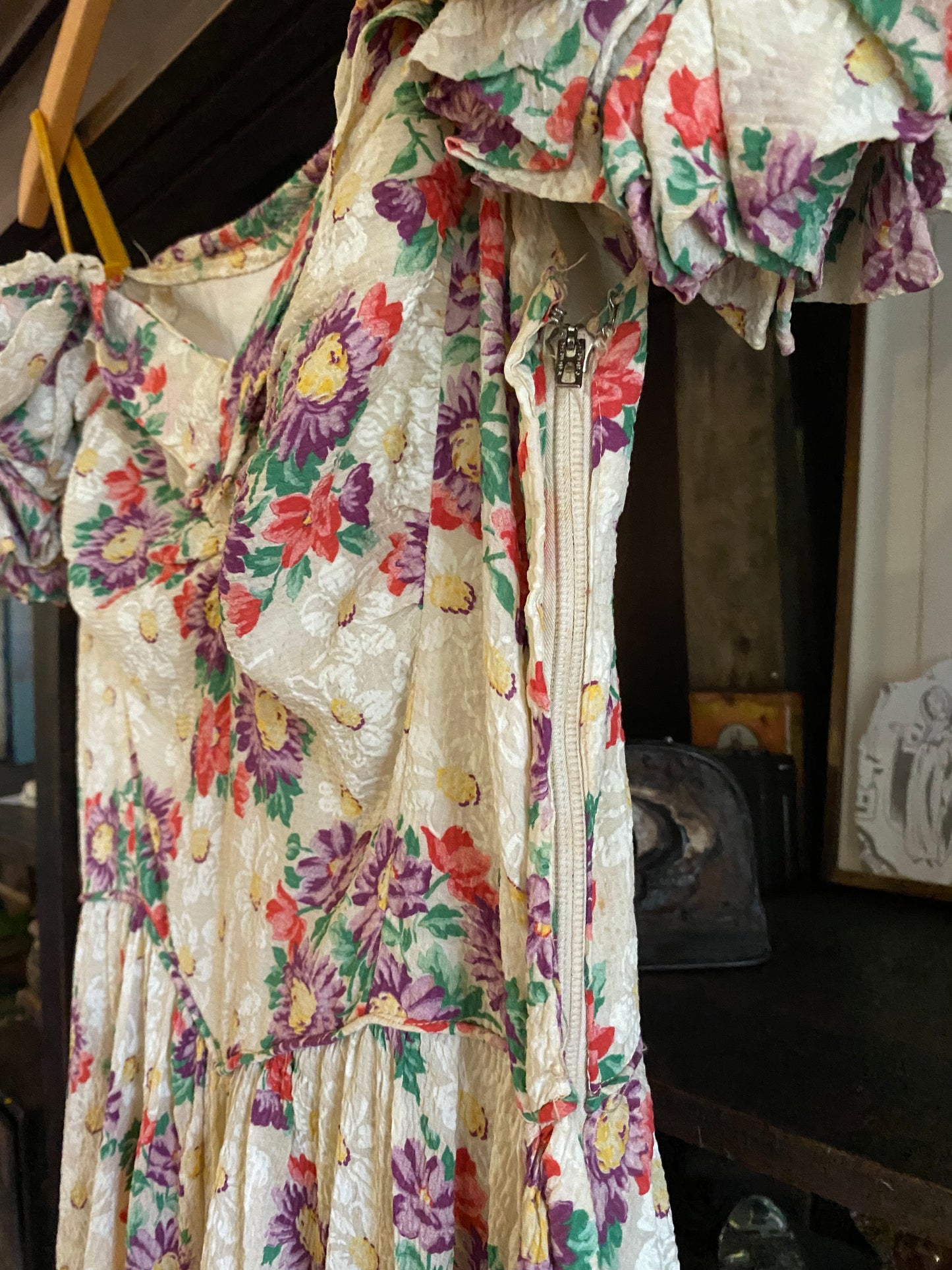 1940s Multicolored Floral Seersucker Gown- 6