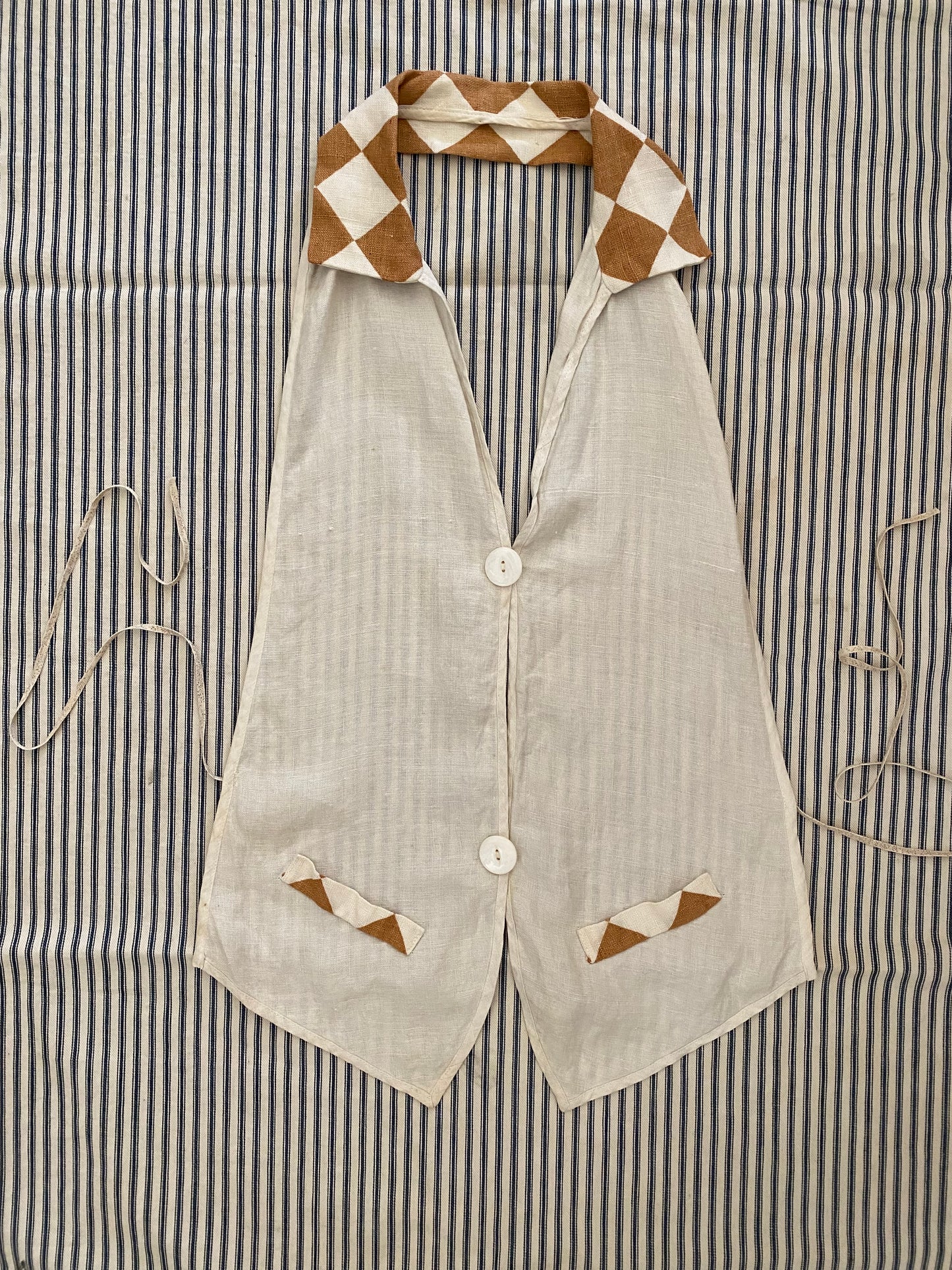 1930s Novelty Checkered Cotton Linen Dicky- S/M