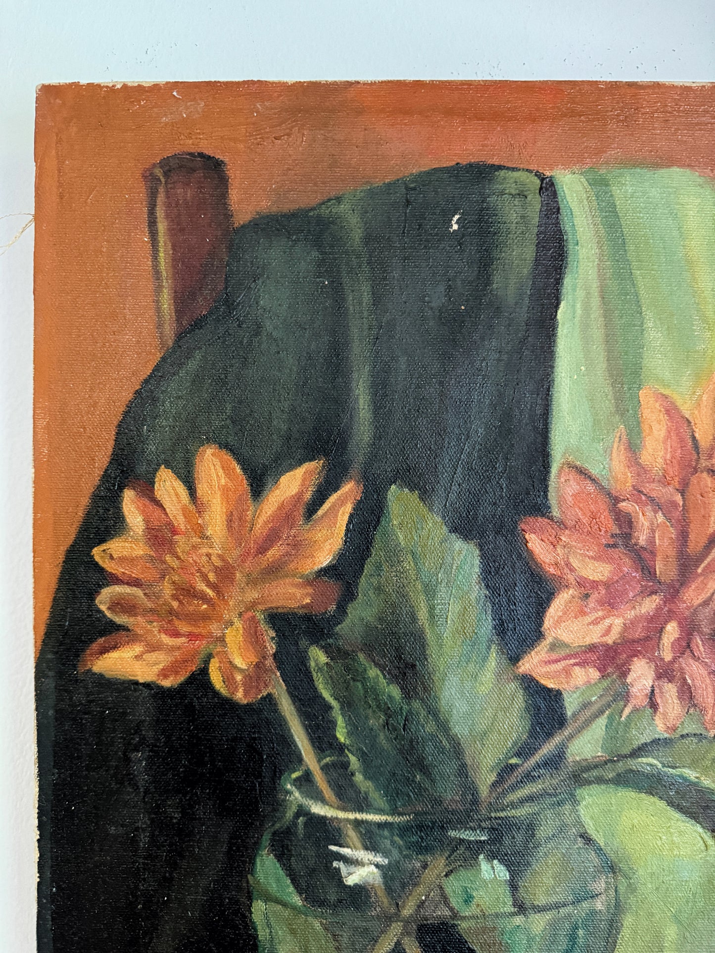 1960s Dahlia Floral Still Life - Oil on Canvas- 16 x 20”