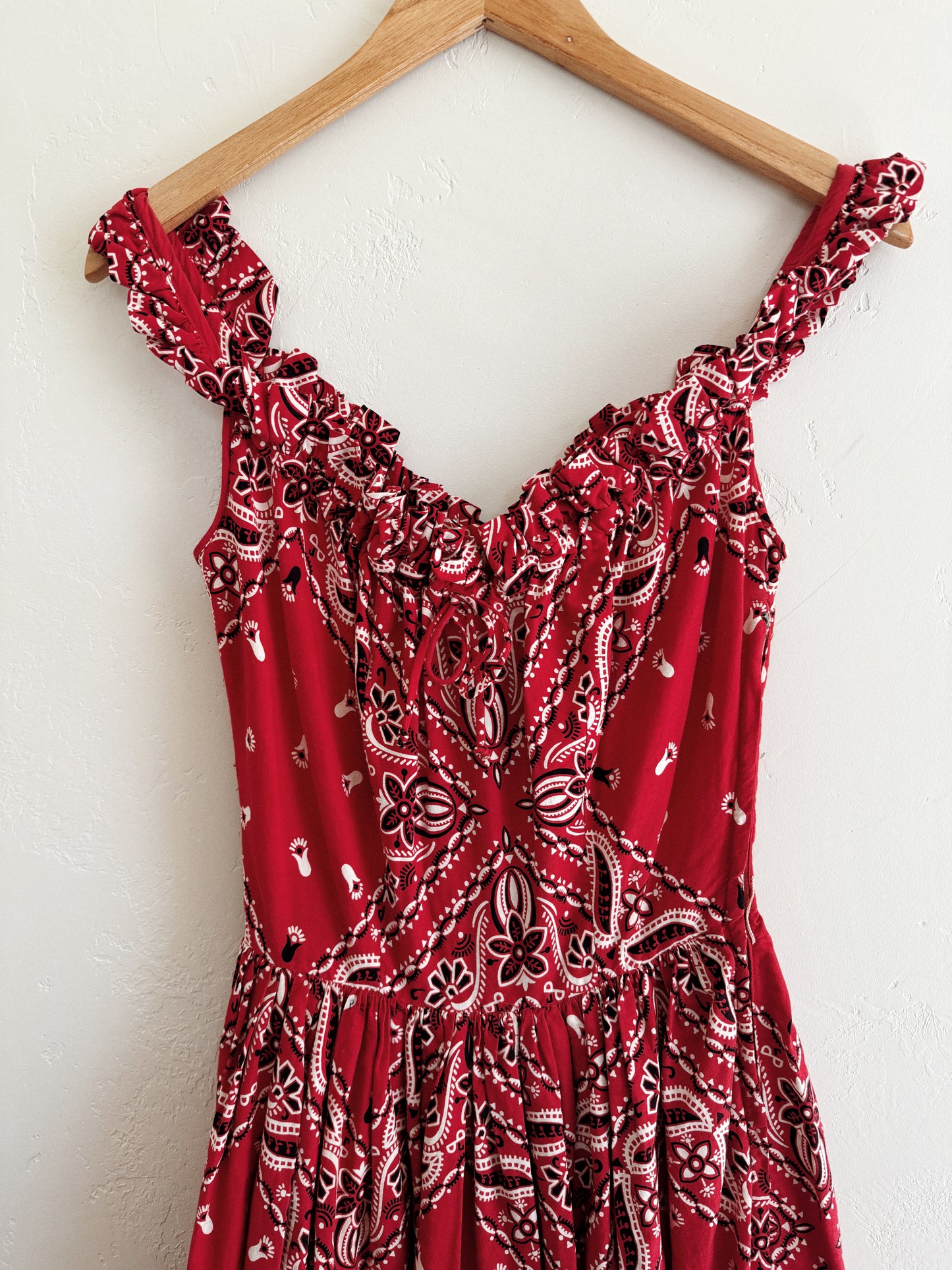 1950s Red Paisley Western Cowgirl Swing Dress- S
