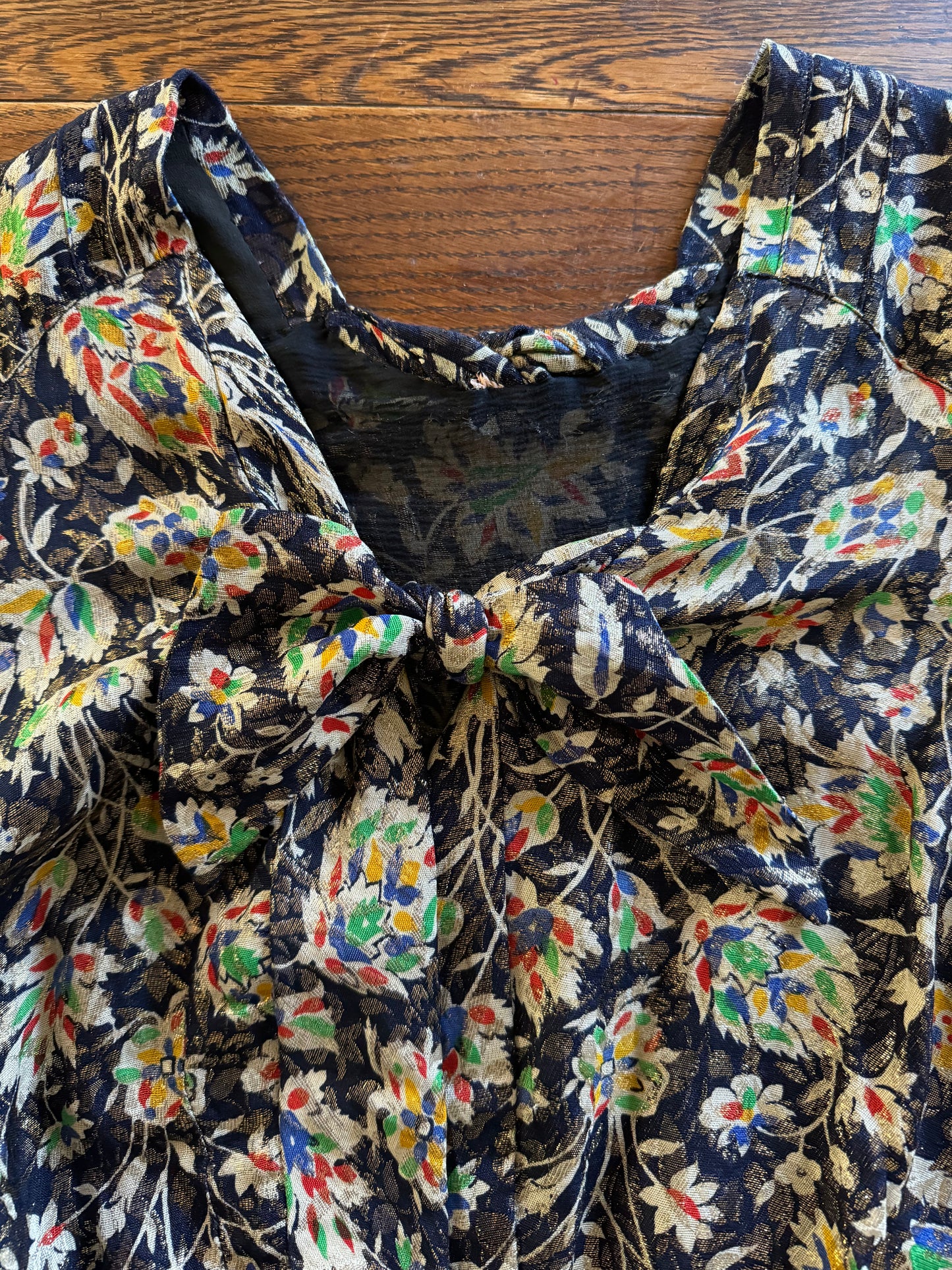 1930s Rare Rainbow Floral Lamé Mutton Sleeve Jacket- S/M