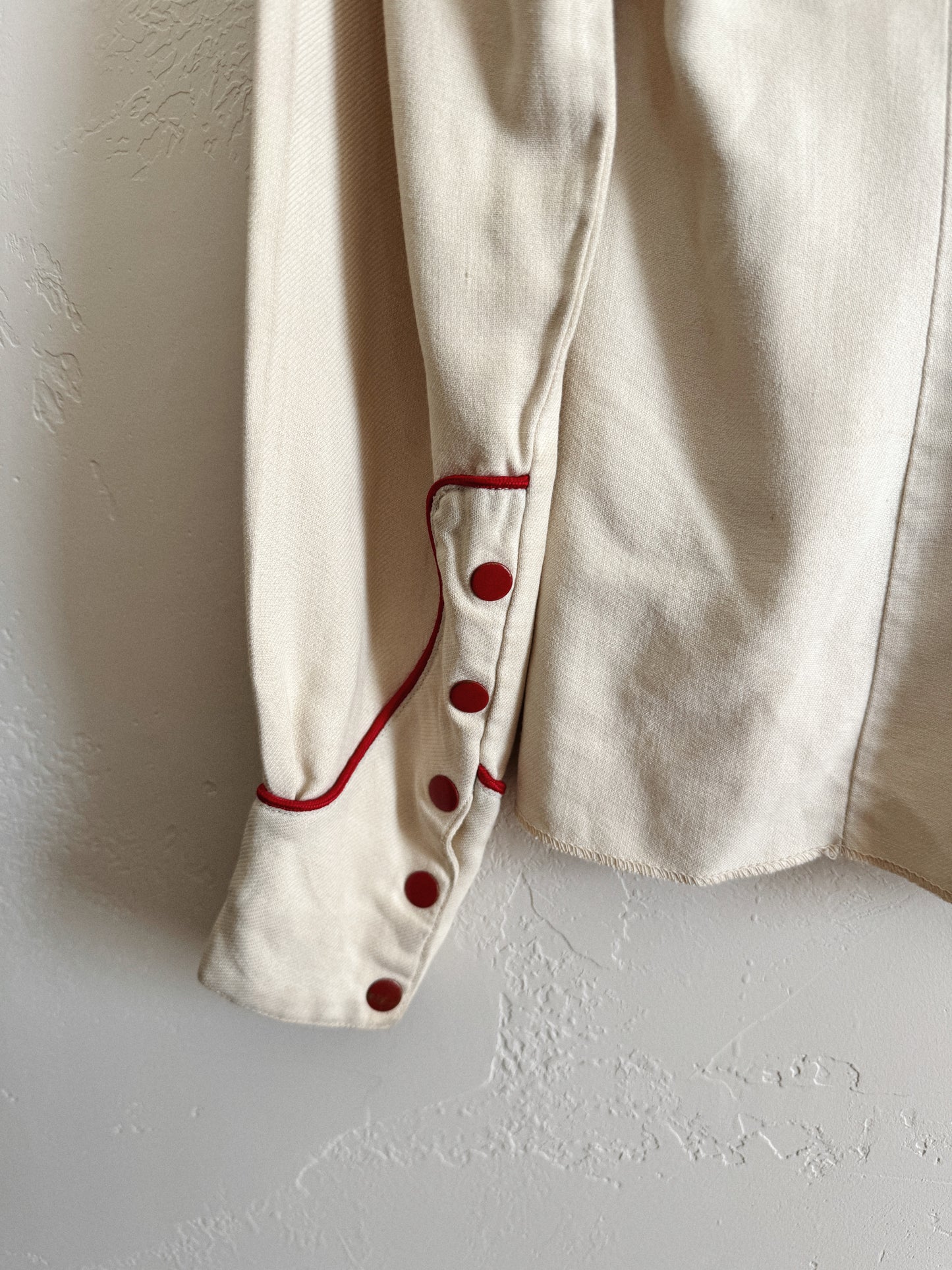 1940s Ivory Western Floral Chain Stitched Blouse- S/M