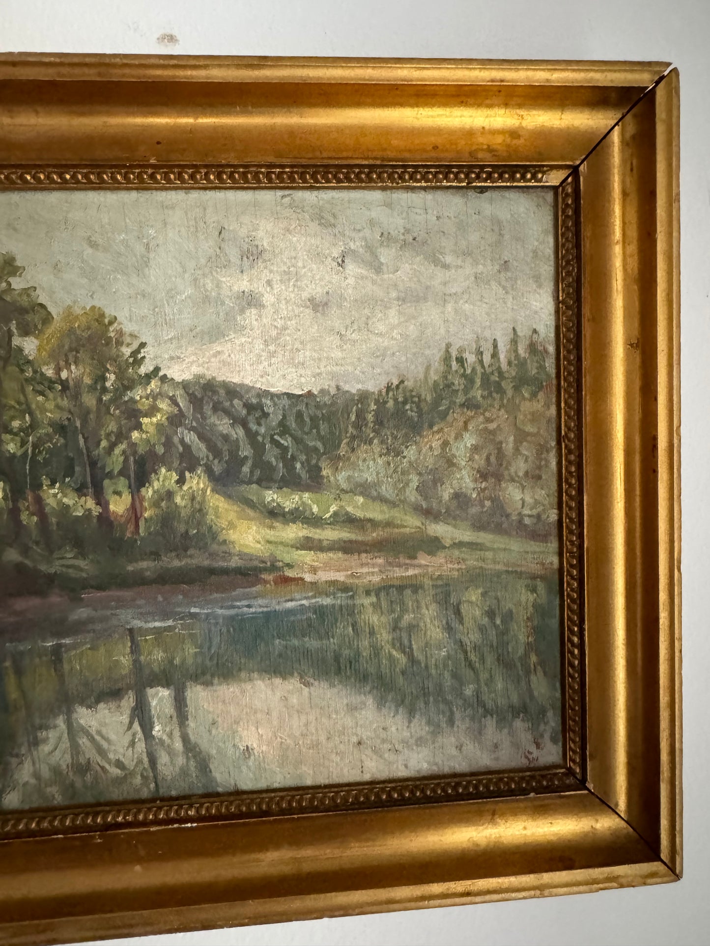 1940s Eucalyptus River Scene Oil on Wood- 10 x 12”
