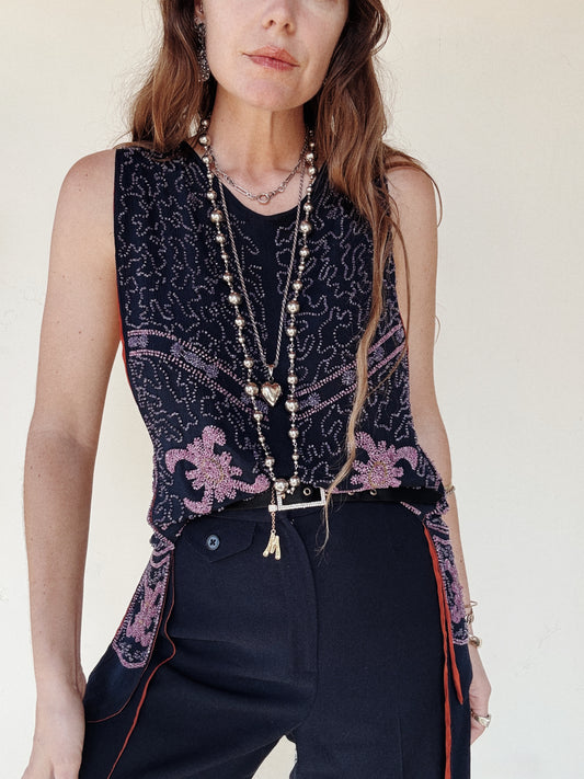 1920s Rare Beaded Double Pane Silk Tabard Top- S/M