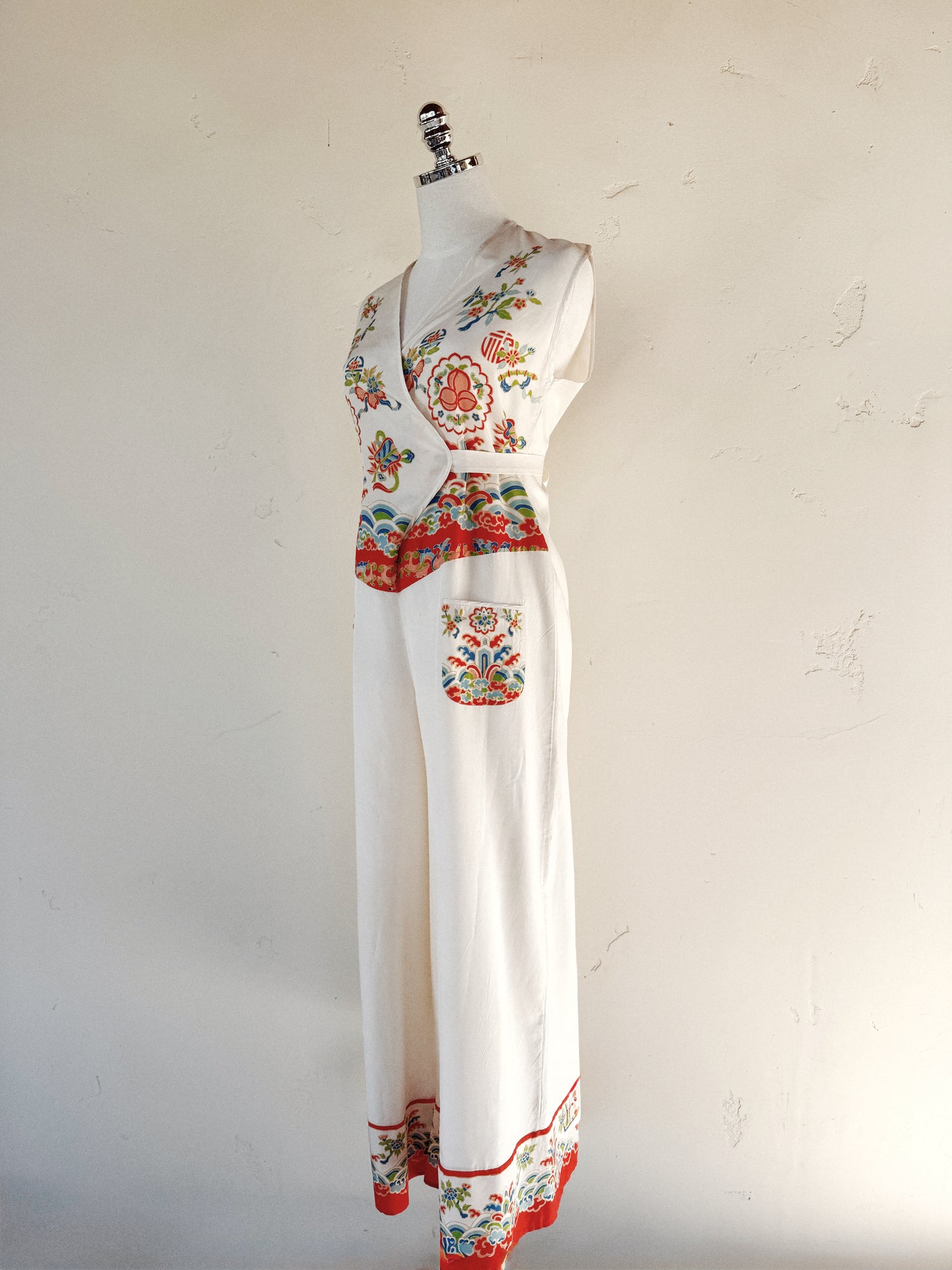 1930s Rare White Pongee Silk Beach Pajama Jumpsuit- M