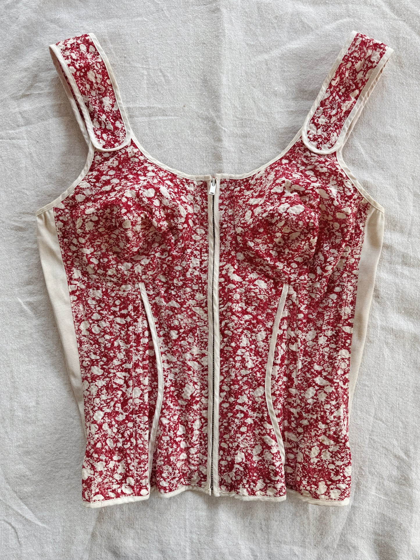 1940s Spongeware Novelty Zipper Front Corset- S