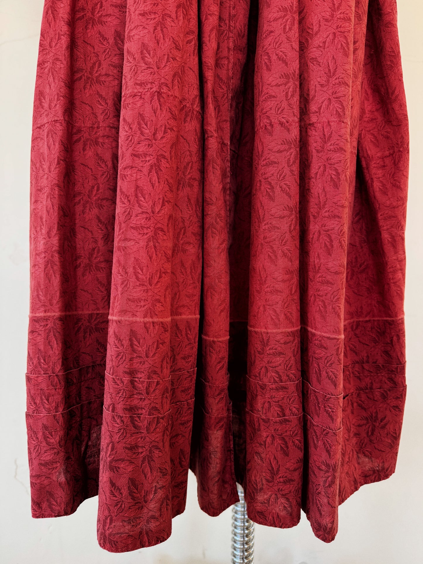 Antique 1800s Red Oak Leaf Wrapper Dress