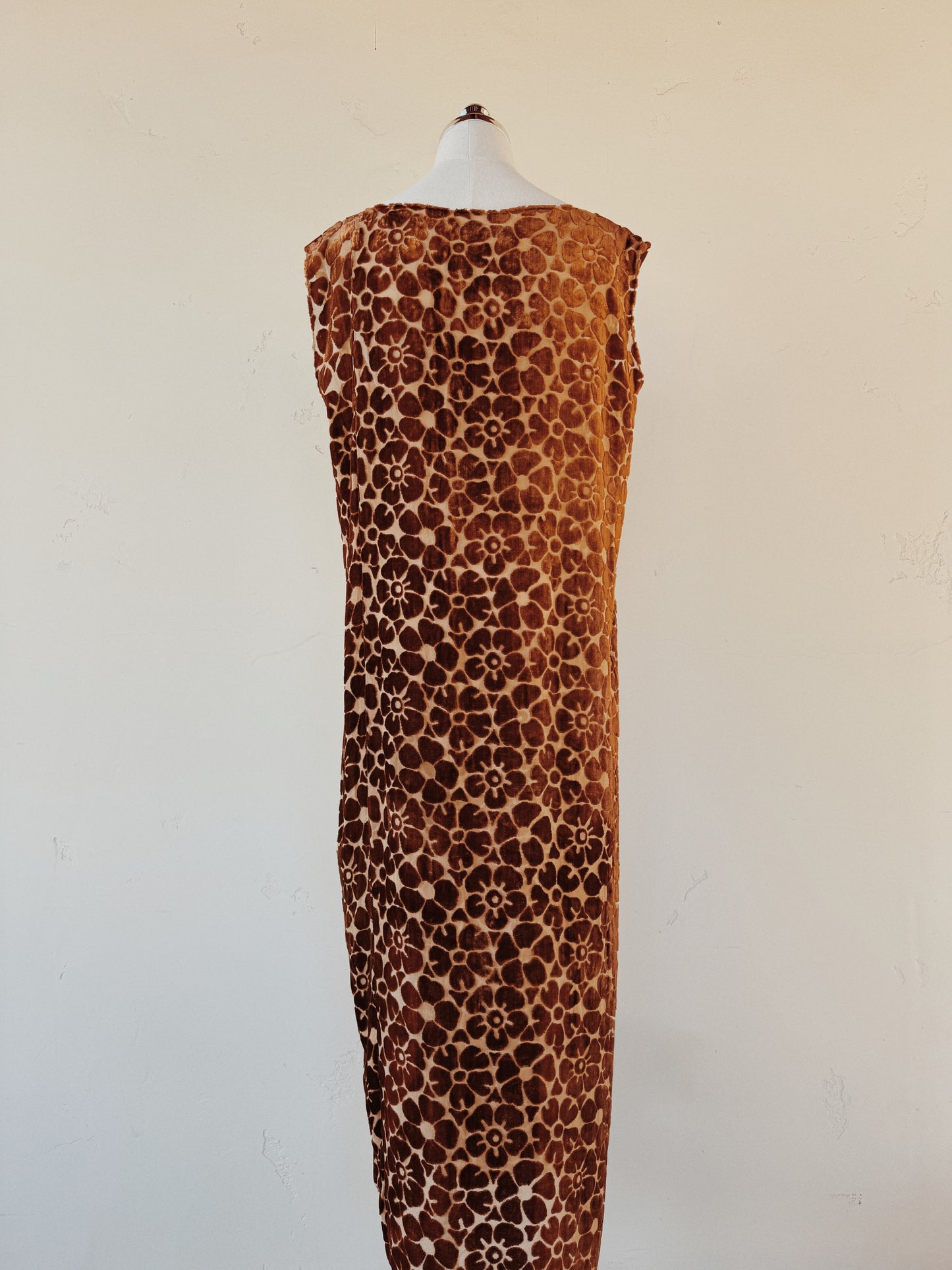 1920s Auburn Devore Silk Velvet Column Gown- S/M