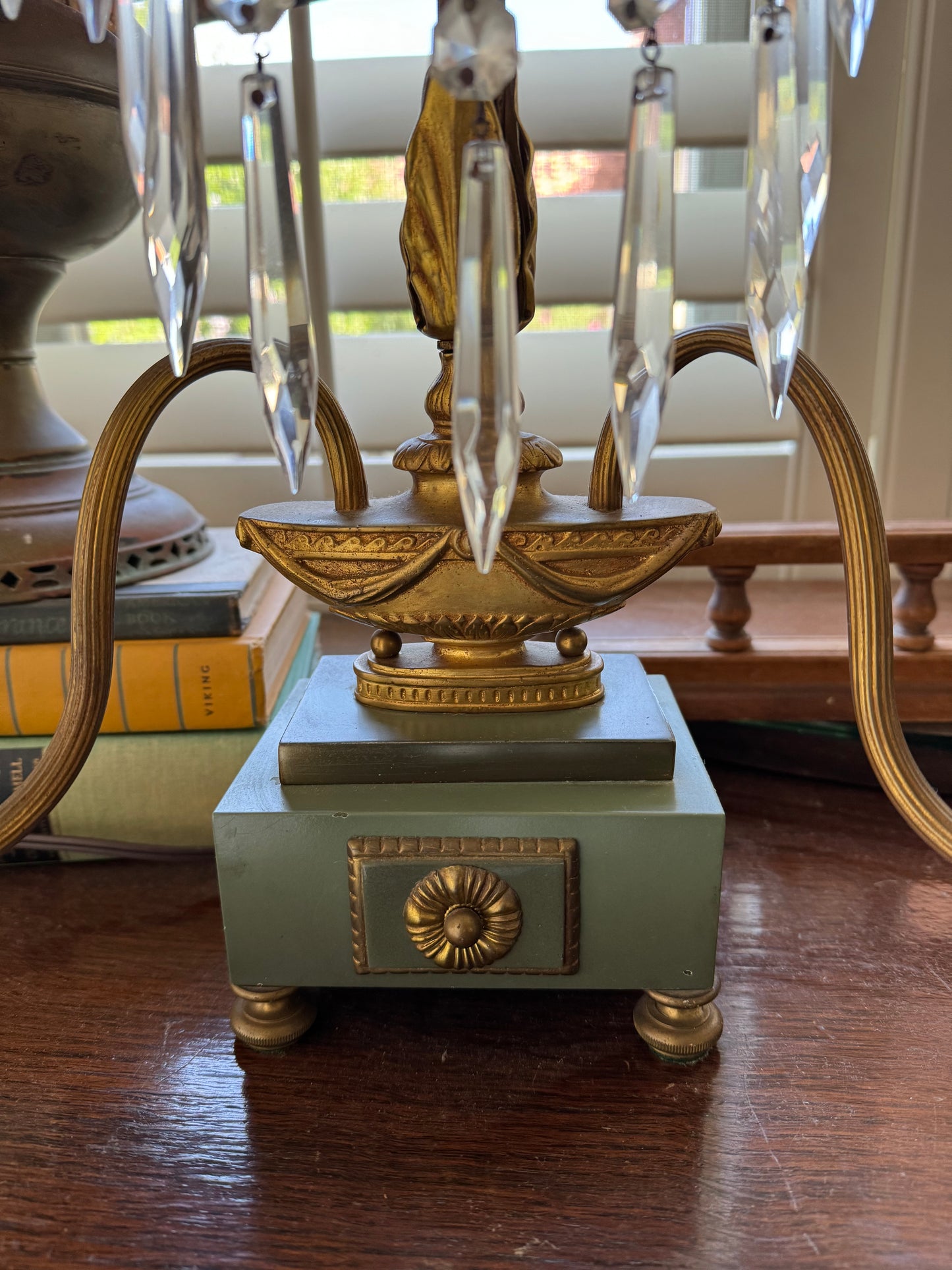Pair Mid Century French Girandoles Accent Lamps w/ Crystal Accents