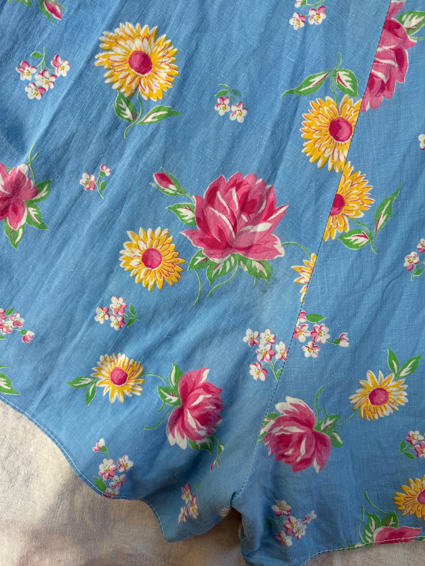 1940s Sky Blue Floral Cotton Playsuit- S