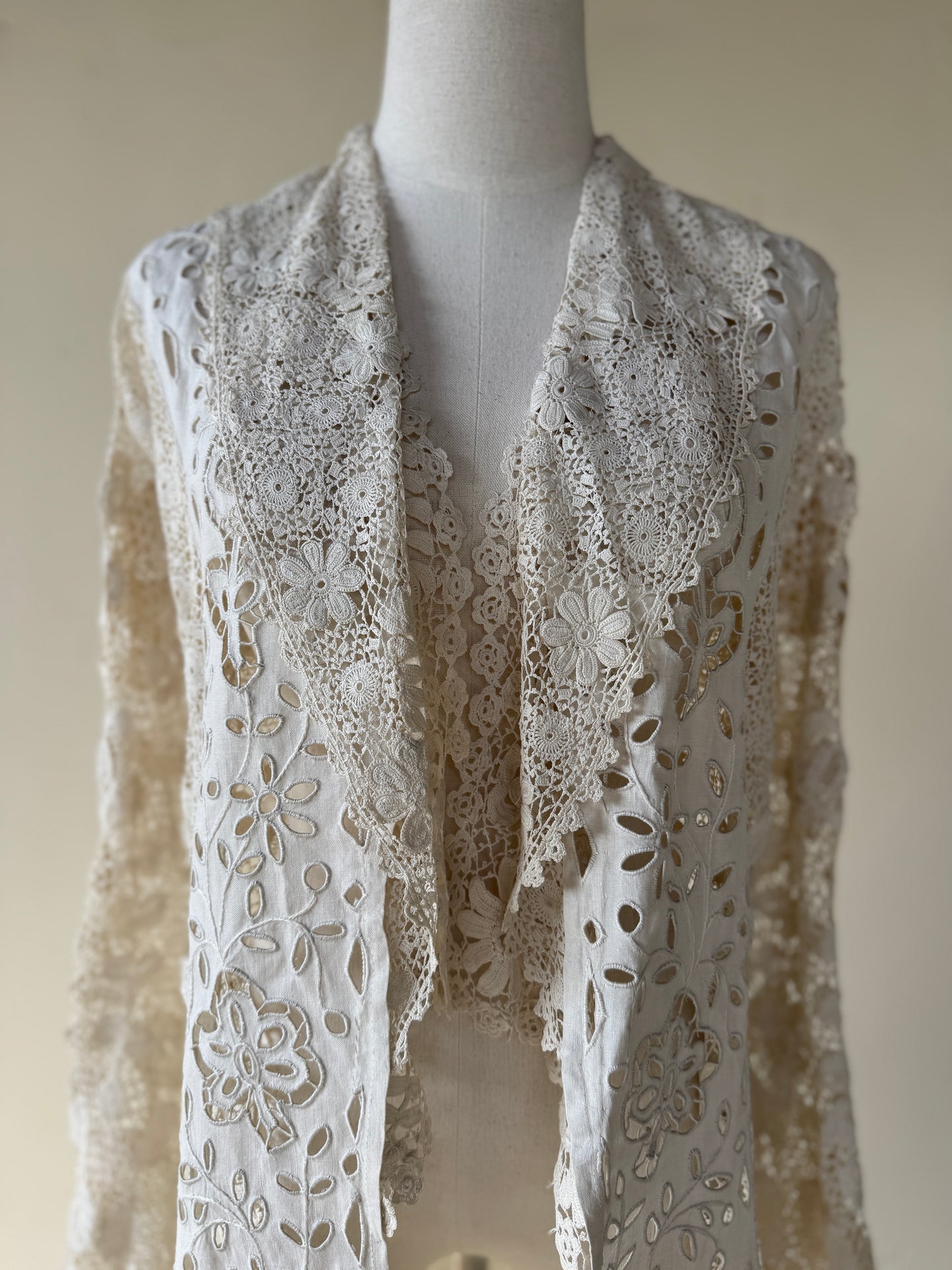 Rare Edwardian Irish Crochet Duster Coat w/ Pom Poms- M