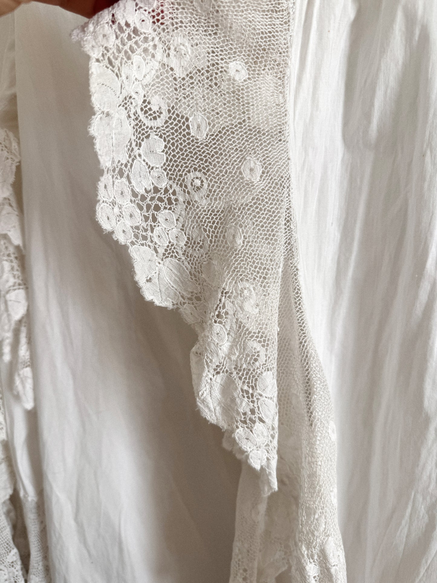 Edwardian White Angel Sleeve Boudoir Robe w/ Handmade Lace- S-S/M