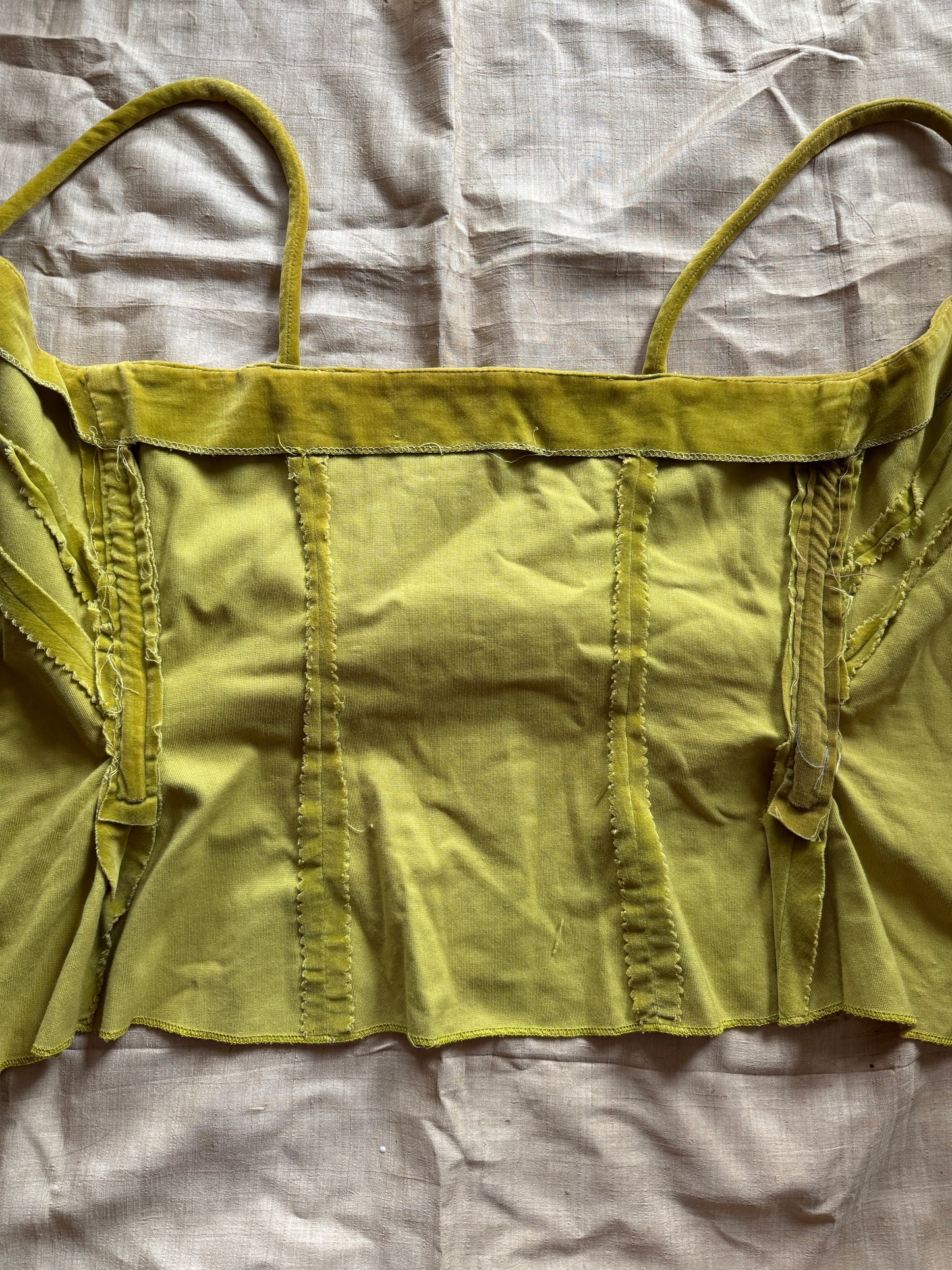 1950s Chartreuse Velveteen Rhinestone Bustier Top- XS/S