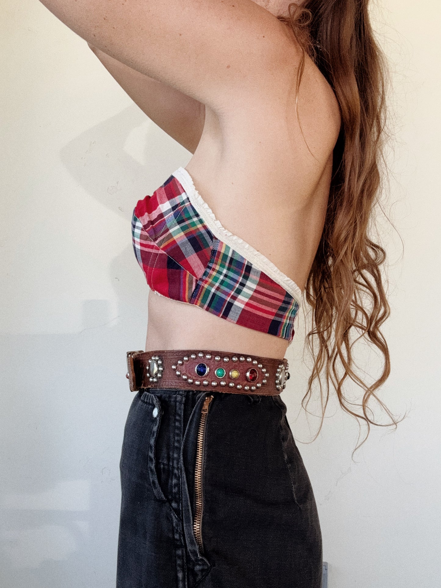 1950s Plaid Cotton Halter Bustier Top- M/L