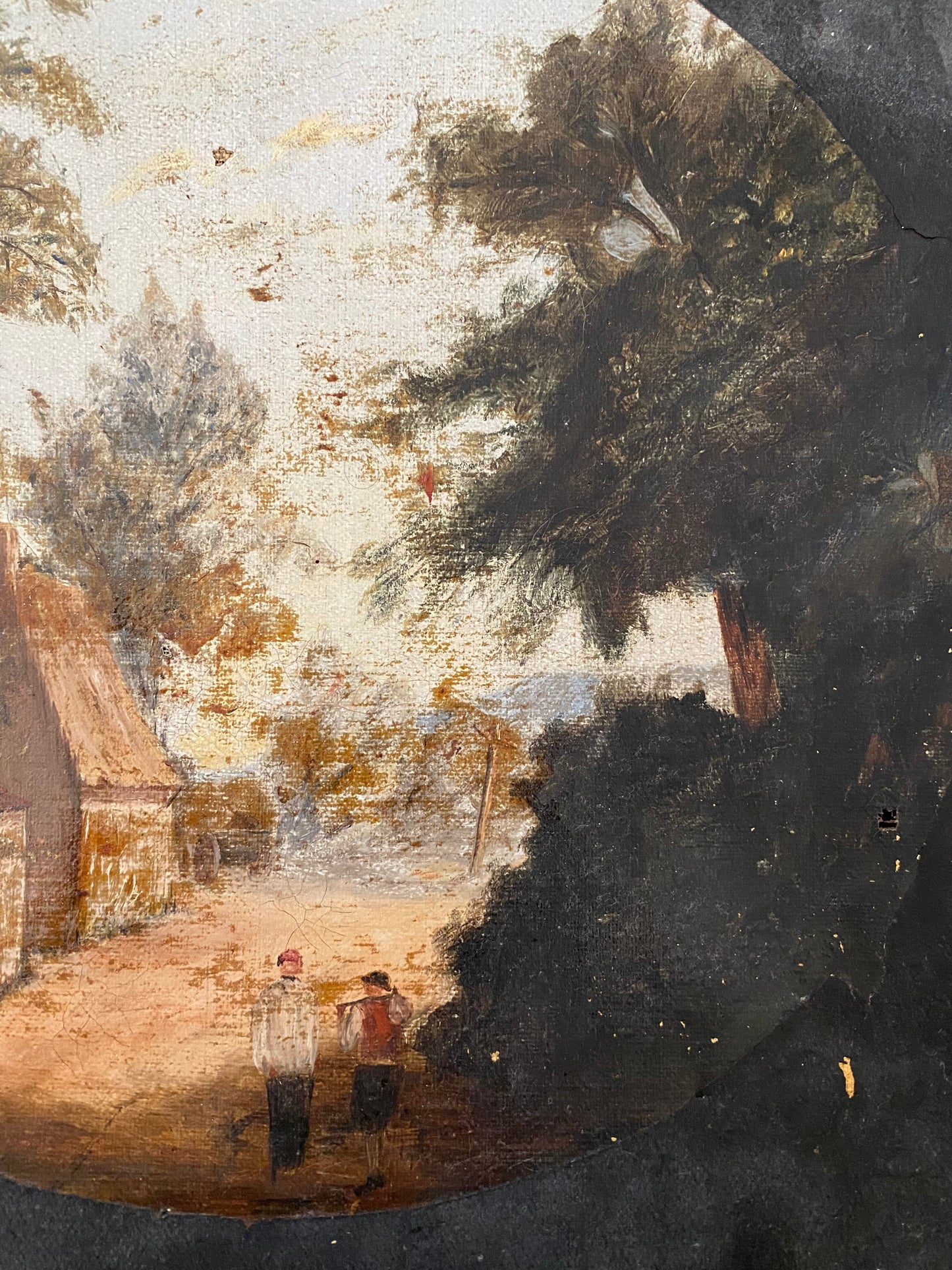 Antique English Country Scene Oil Painting on Canvas- 12x14”