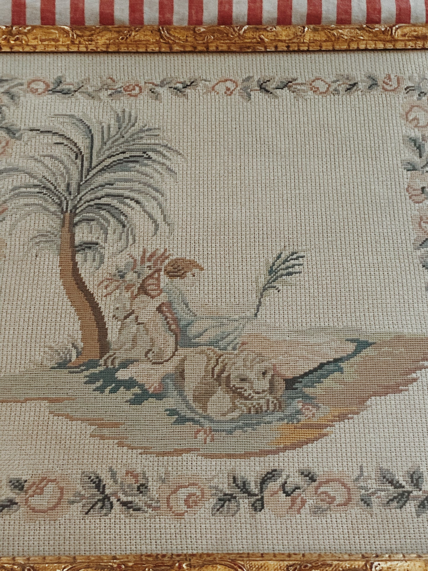 Vintage Needlepoint Tapestry in French Style Gilded Frame- 21x22”