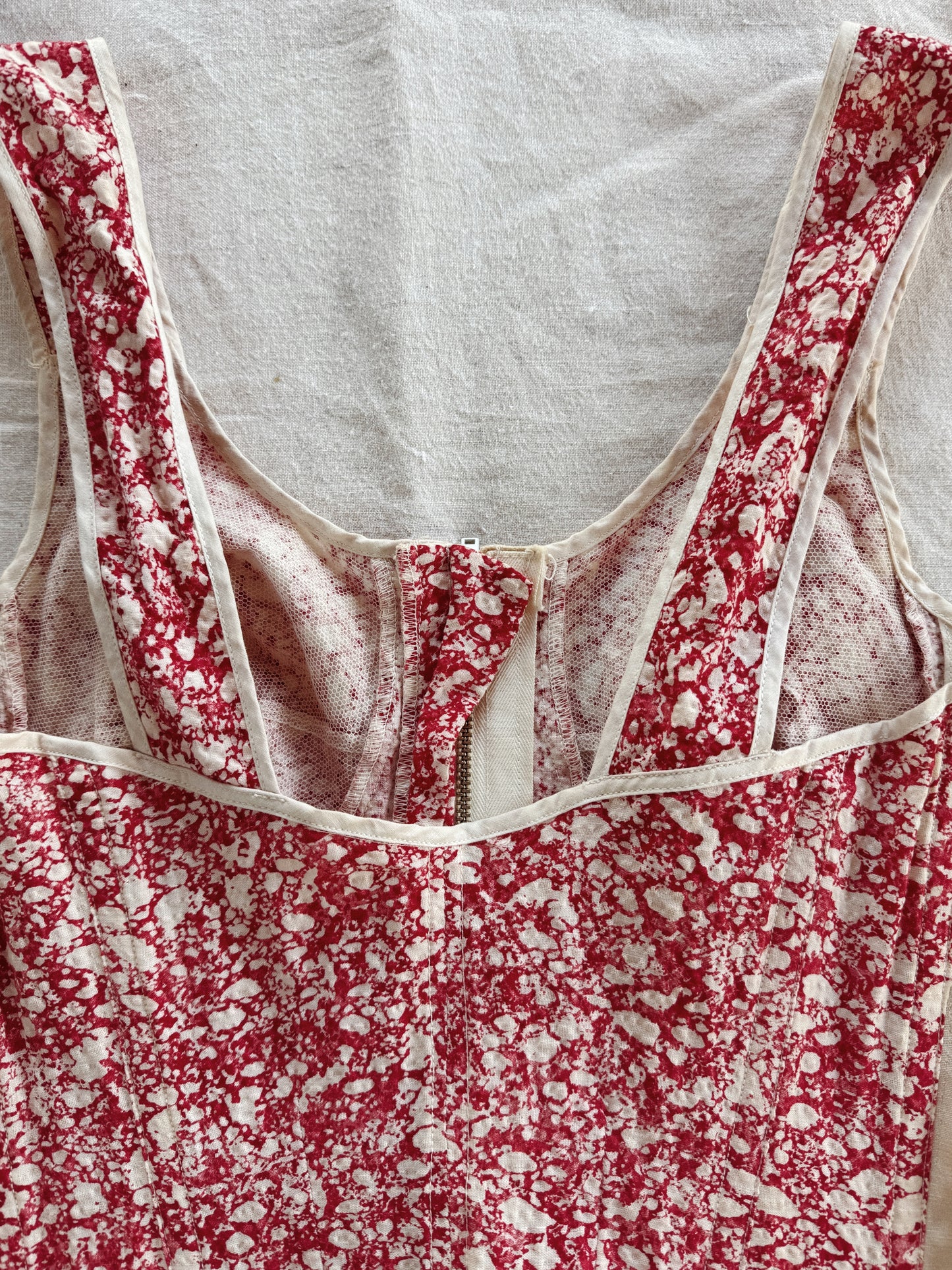 1940s Spongeware Novelty Zipper Front Corset- S