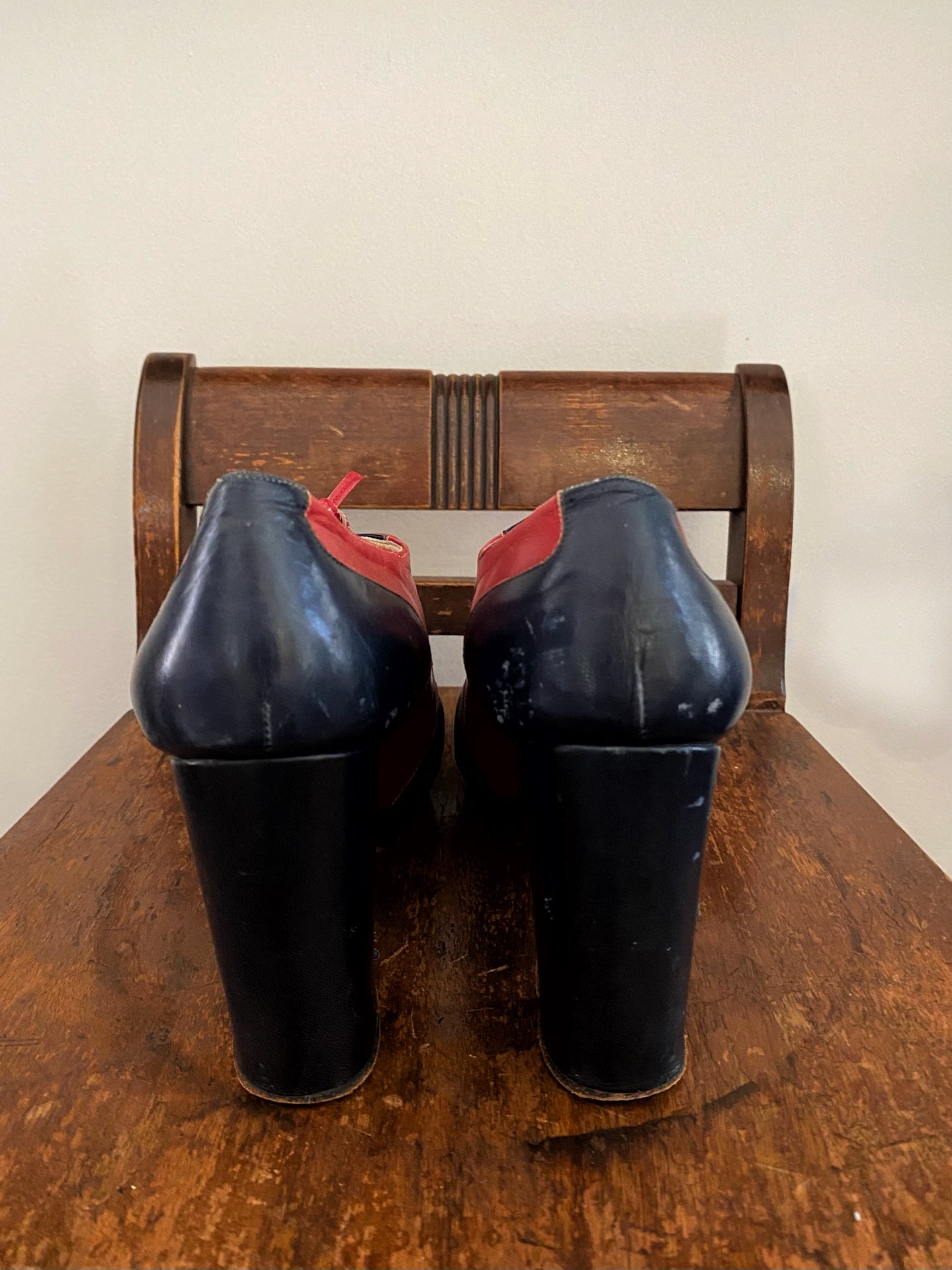 1960s Red + Navy Platform Lace Up Mary Janes- 6
