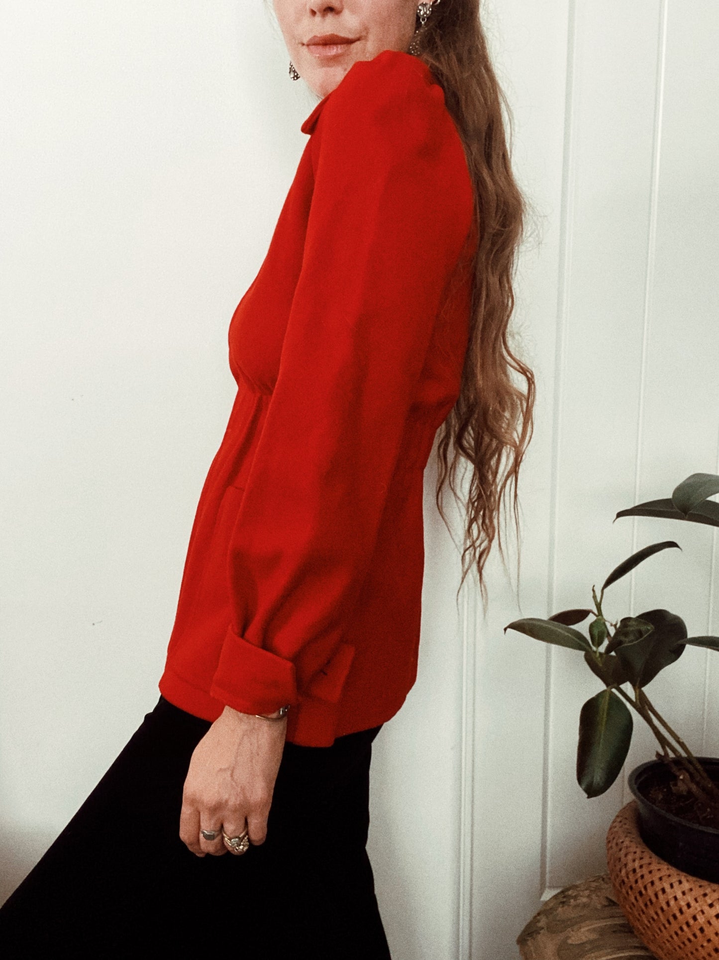 1940s Cherry Red Wool Outerwear Jacket- S/M