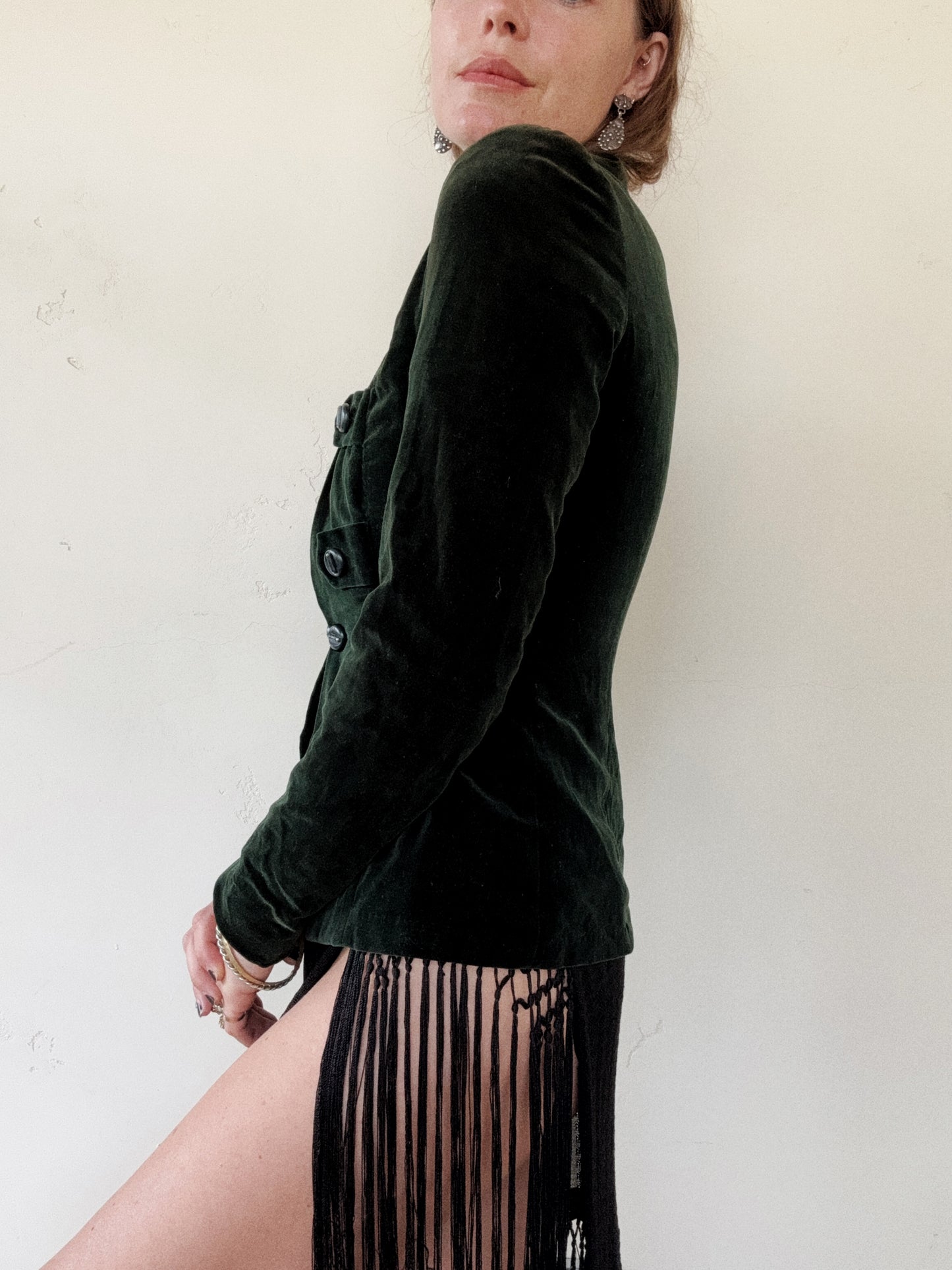 1940s Unique Emerald Green Velvet Jacket- S