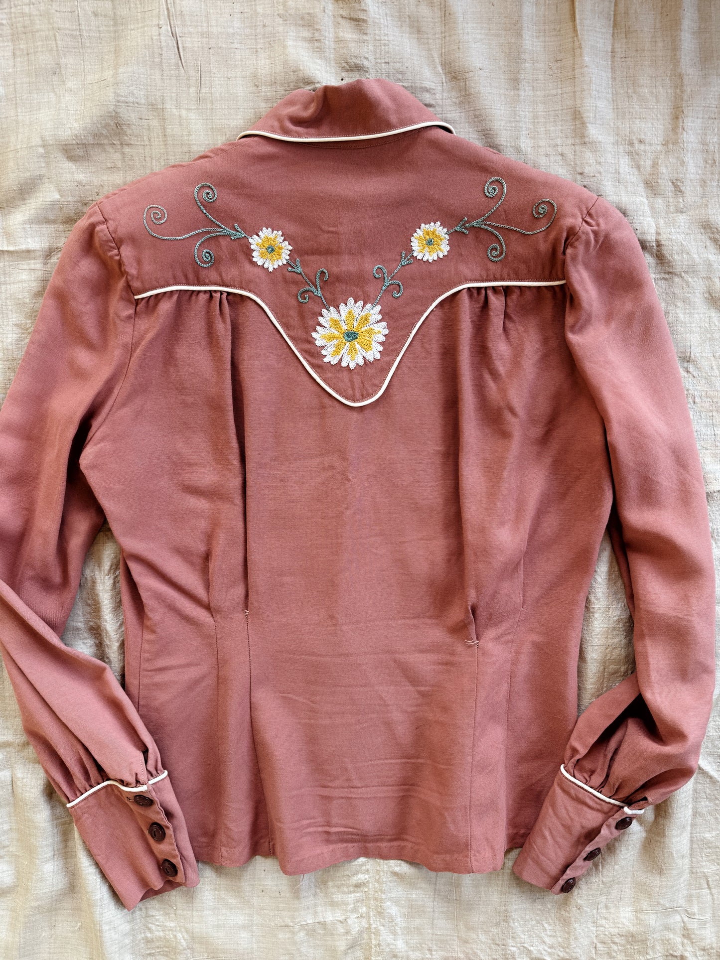 1940s/50s Clay Gabardine Chain Stitched Western Top- S-S/M