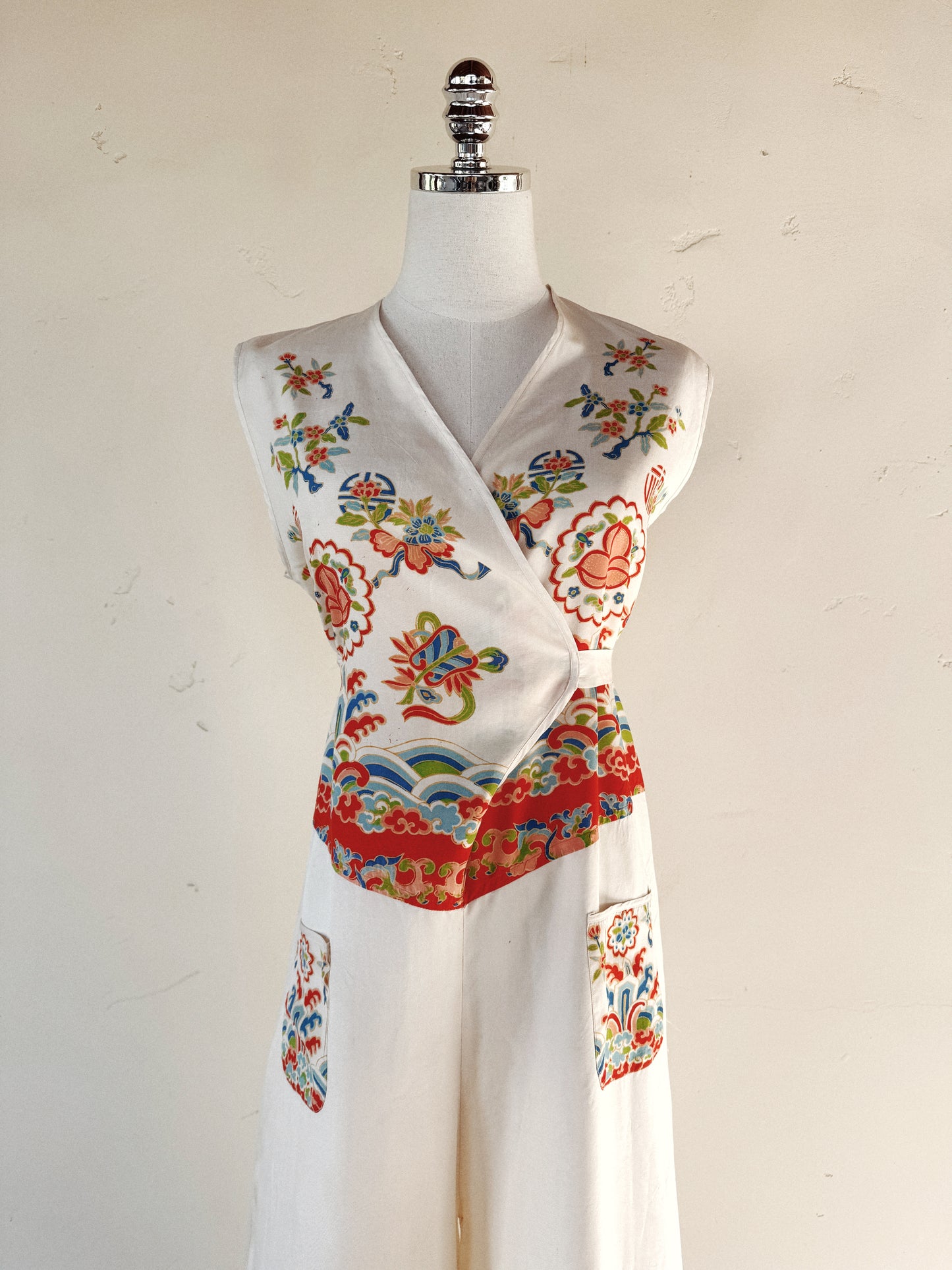 1930s Rare White Pongee Silk Beach Pajama Jumpsuit- M