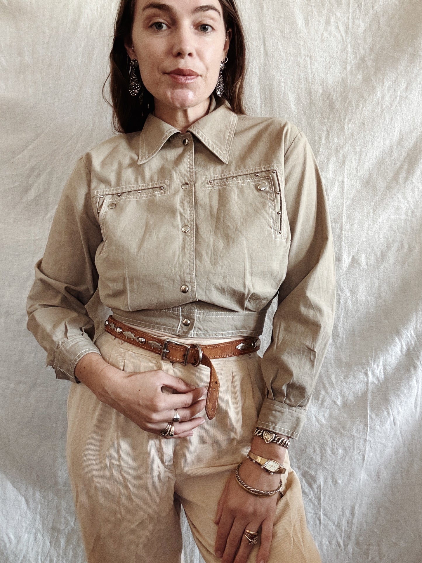 1950s Taupe Studded Cropped Western Jacket- S/M