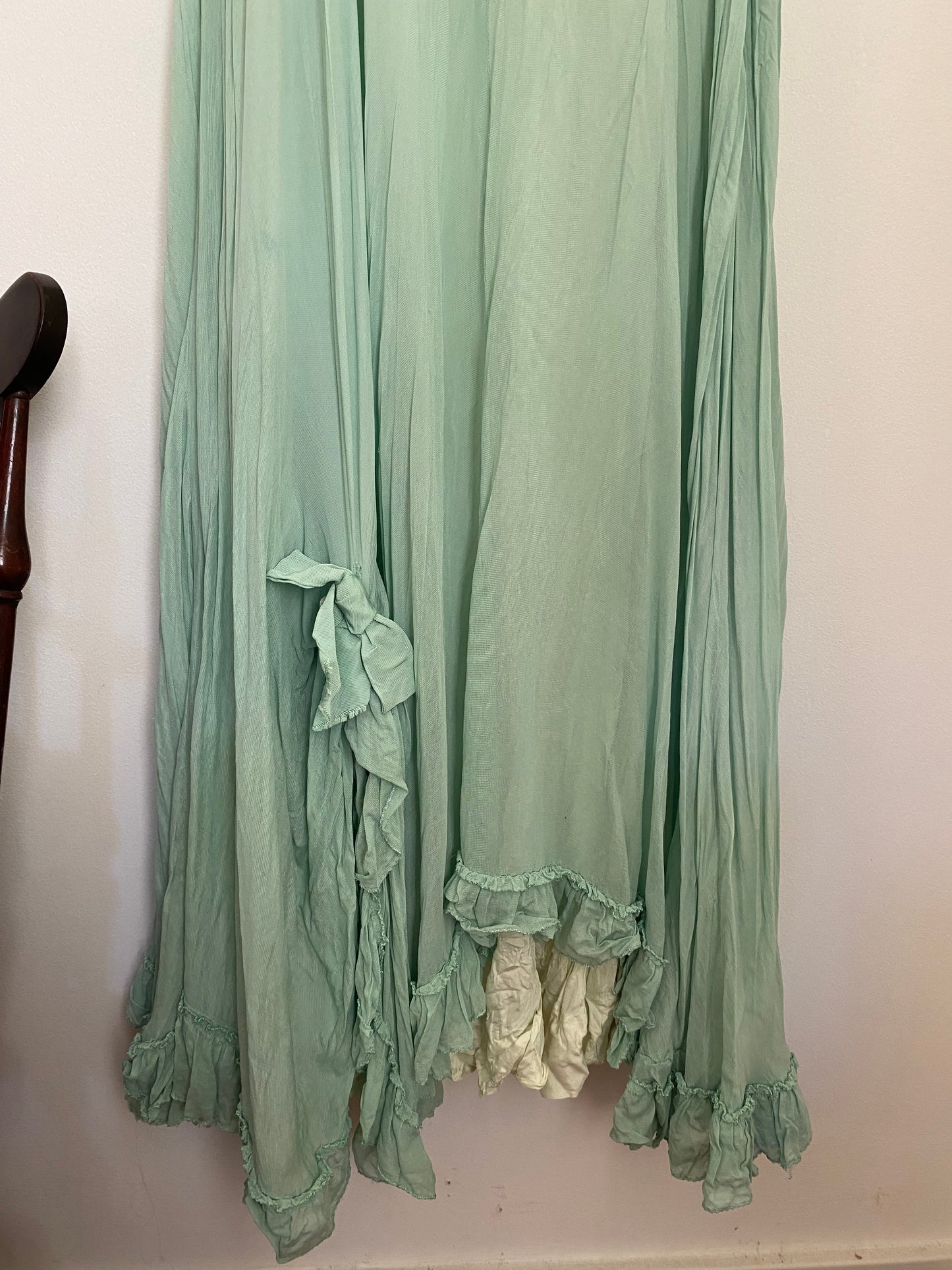 1940s Minty Chiffon Ruffled Gown- 5/6