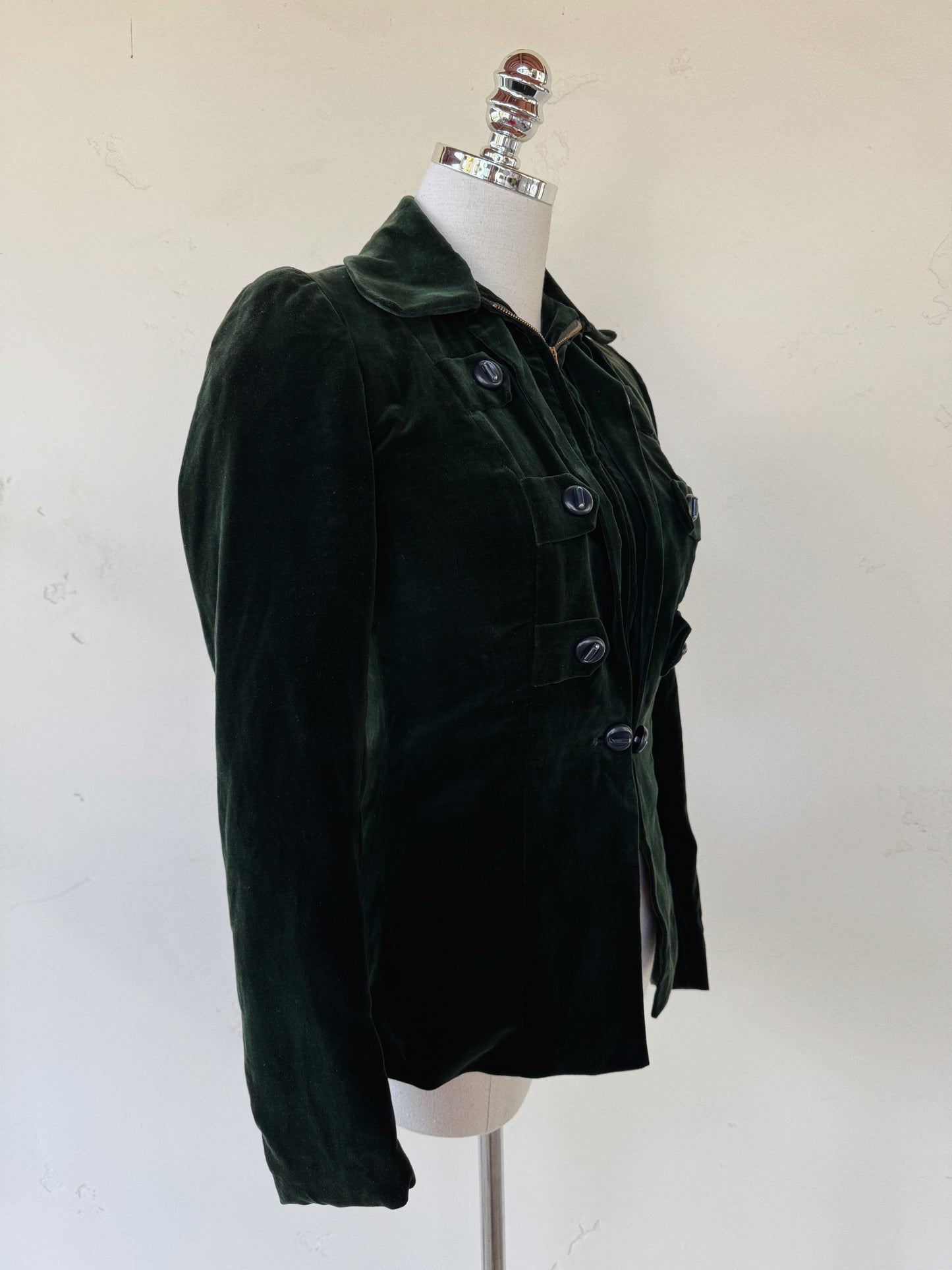 1940s Unique Emerald Green Velvet Jacket- S