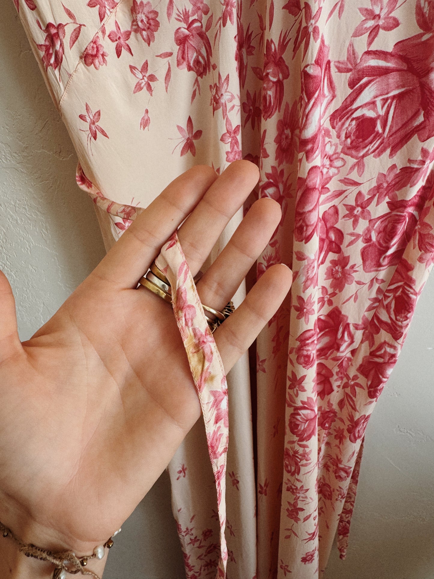 1940s Unique Asymmetrical Rose Printed Slip Dress w/ Tie- M/L