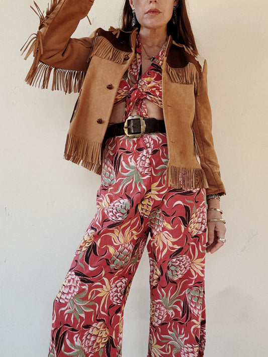 1950s Cowhide + Butter Suede Fringe Cowboy Jacket- S