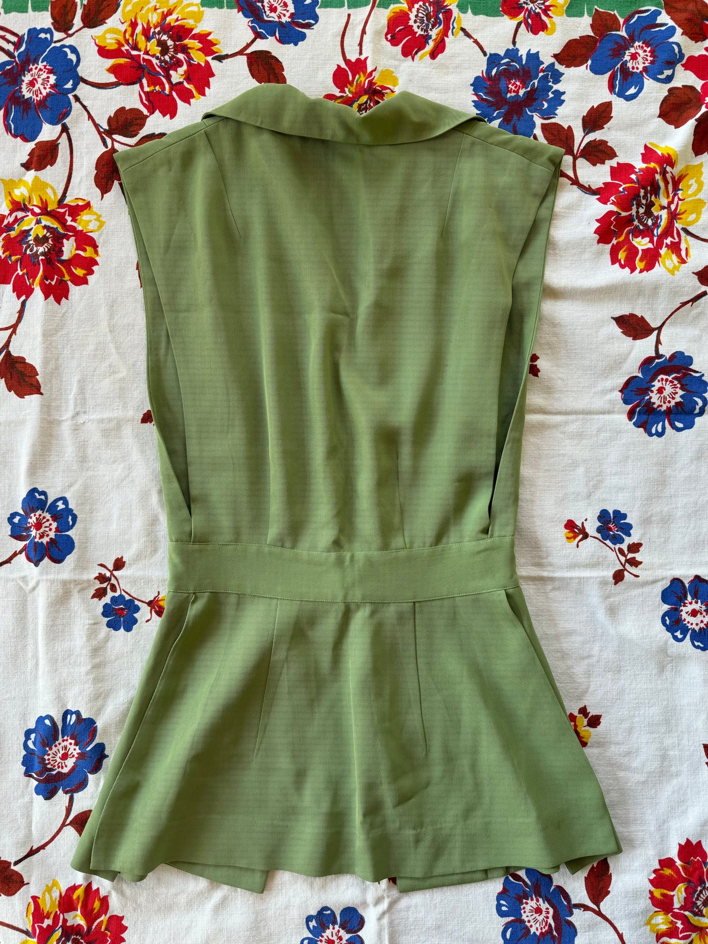 1940s Pistachio Gabardine “LR” Monogrammed Pinafore Top- XS