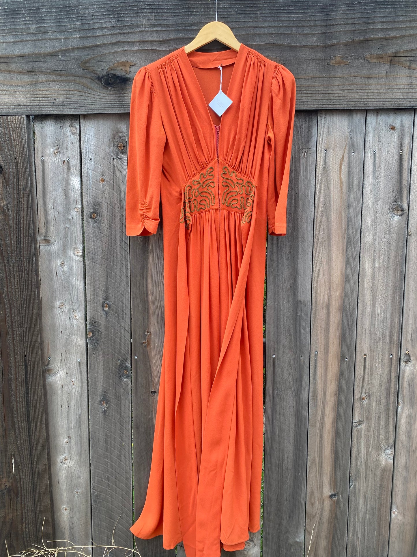 1930s Terra Cotta Soutache Evening Gown- 6