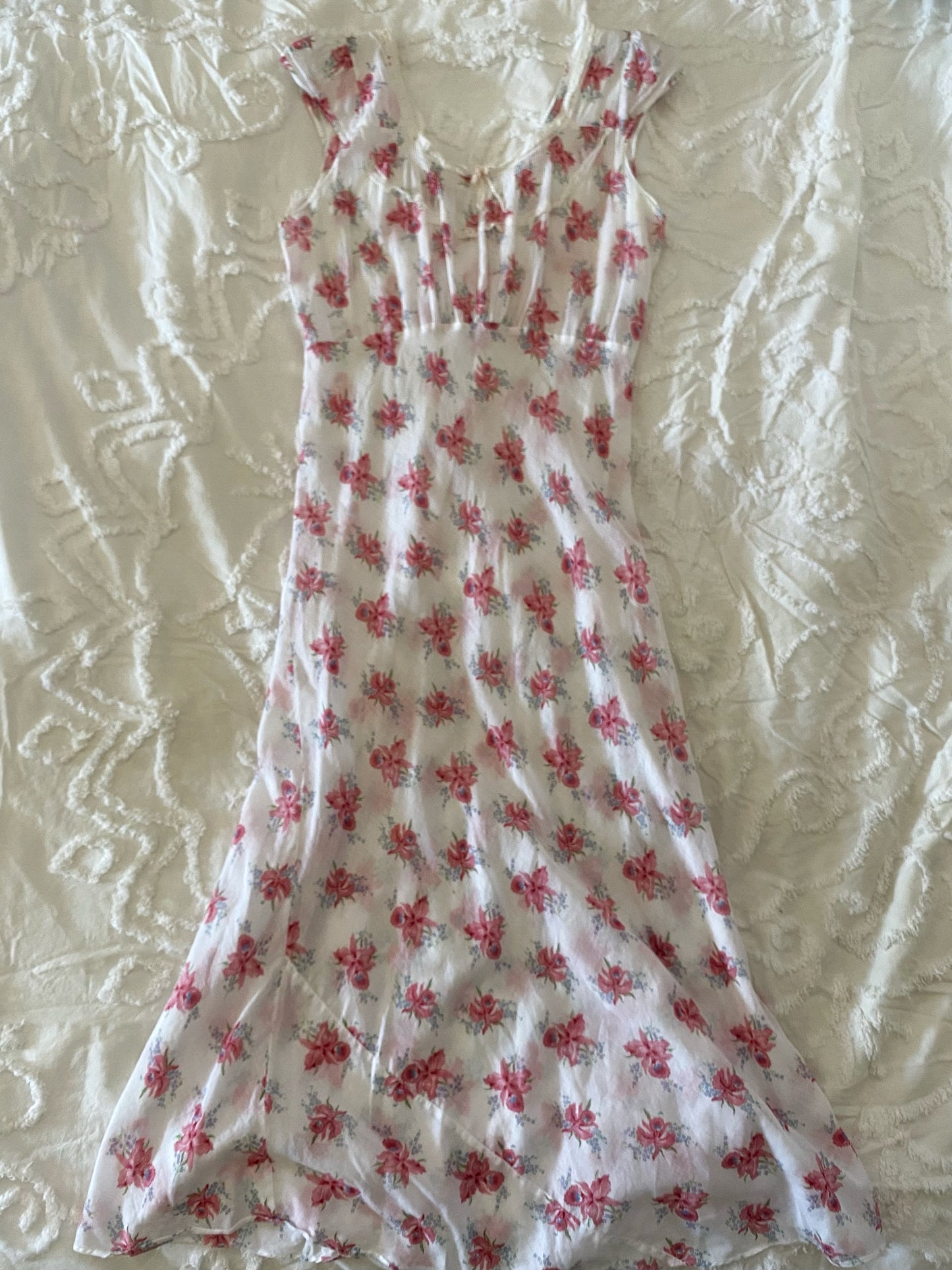 1930s/40s White Orchid Print Batiste Cotton Slip Dress- 6/8