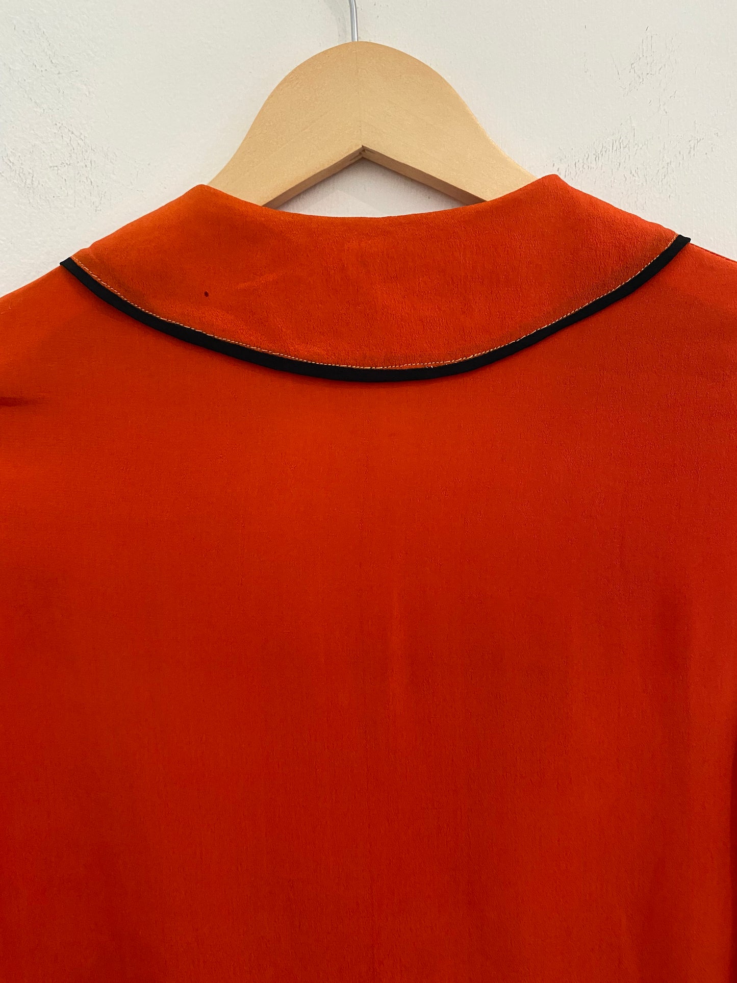 1920s Carnelian Silk Crepe Soutache Dress w/ Bishop Sleeves- XS/S