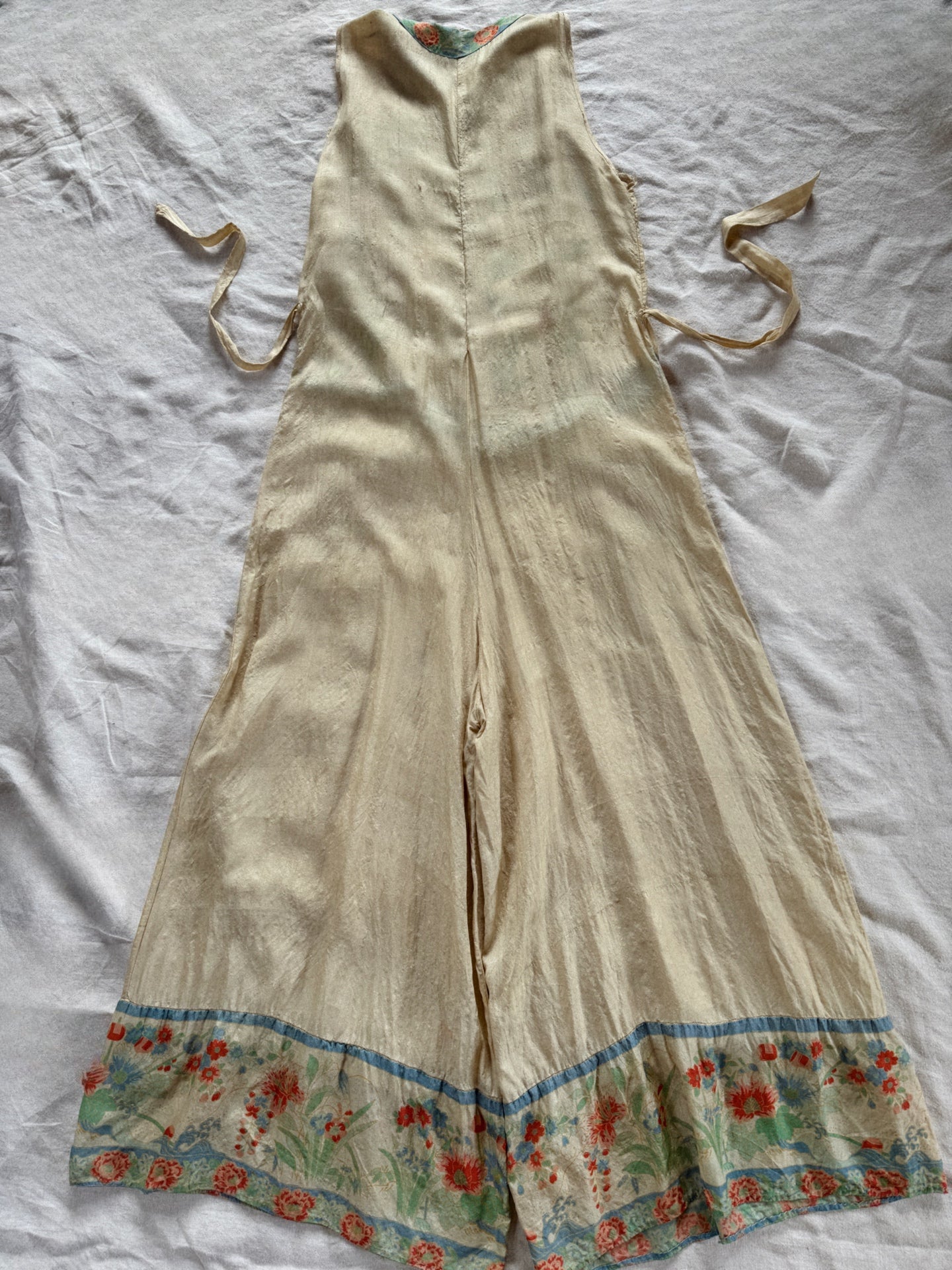 1920s Pongee Silk Palazzo Beach Pajamas- S/M