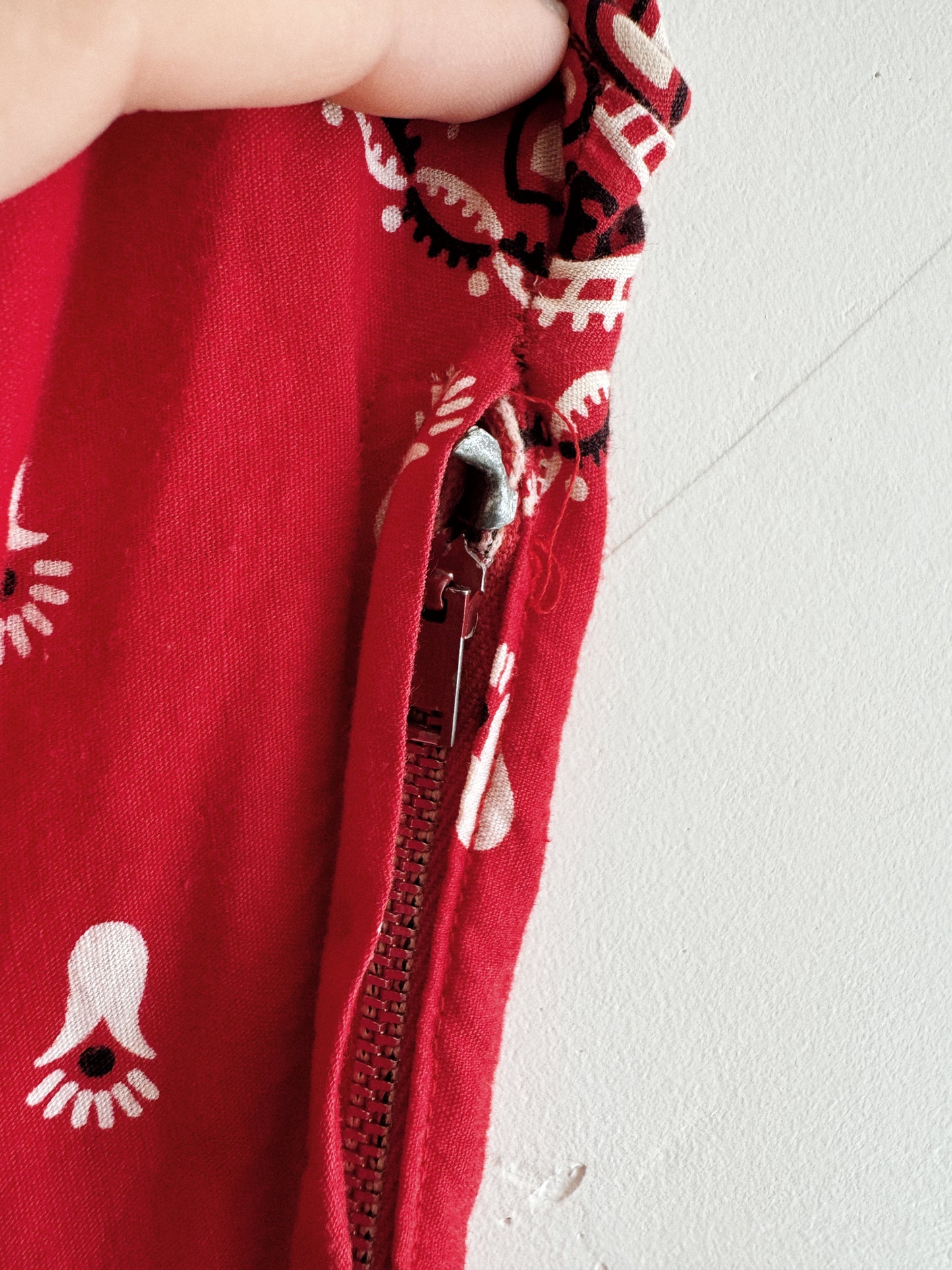 1950s Red Paisley Western Cowgirl Swing Dress- S