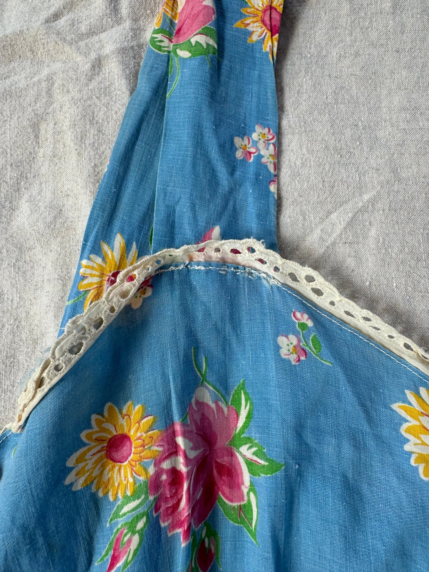 1940s Sky Blue Floral Cotton Playsuit- S