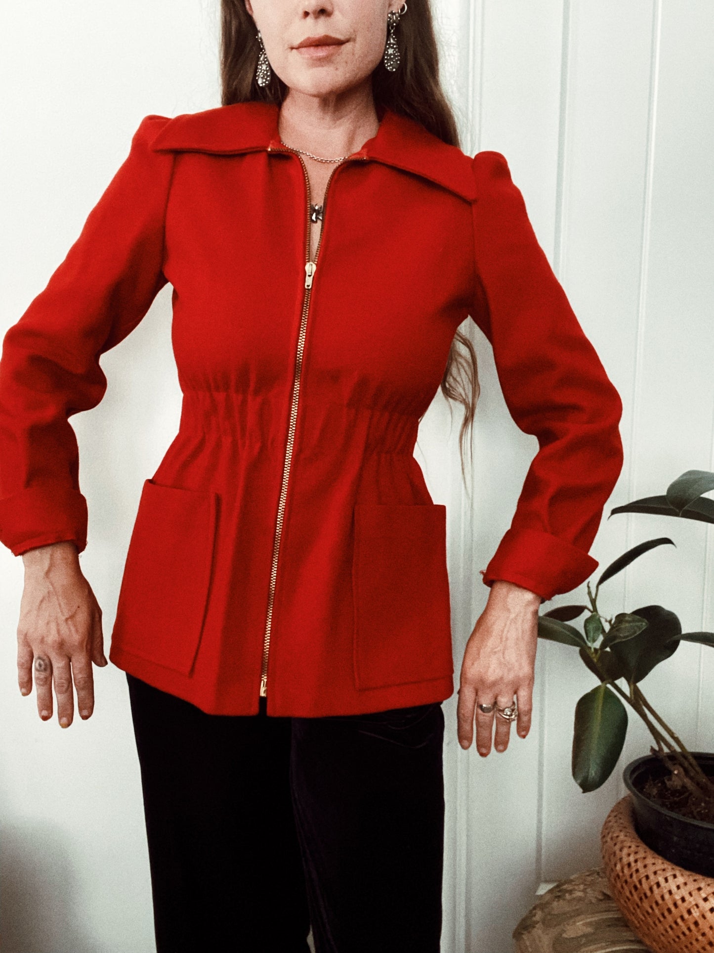 1940s Cherry Red Wool Outerwear Jacket- S/M