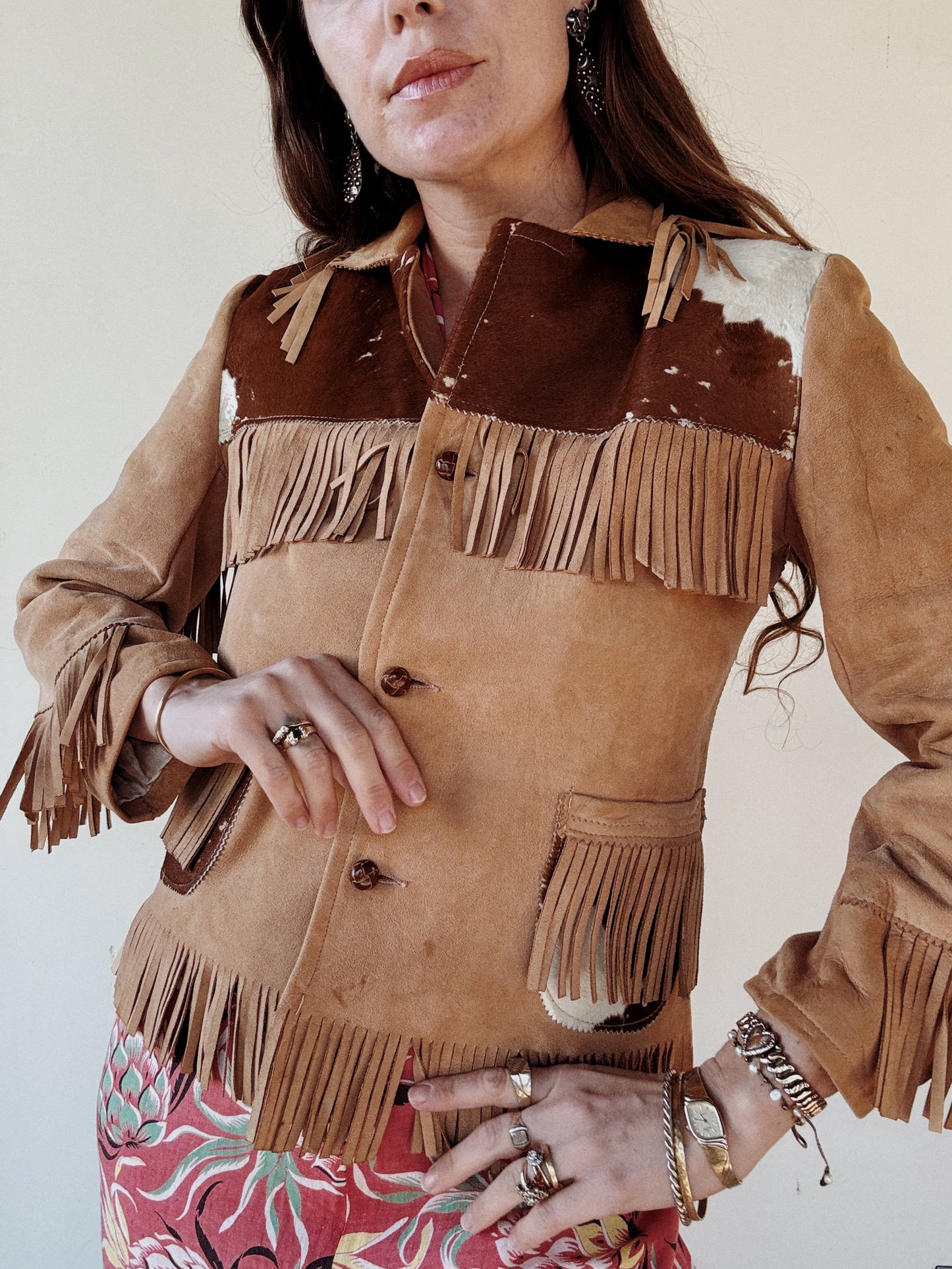 1950s Cowhide + Butter Suede Fringe Cowboy Jacket- S