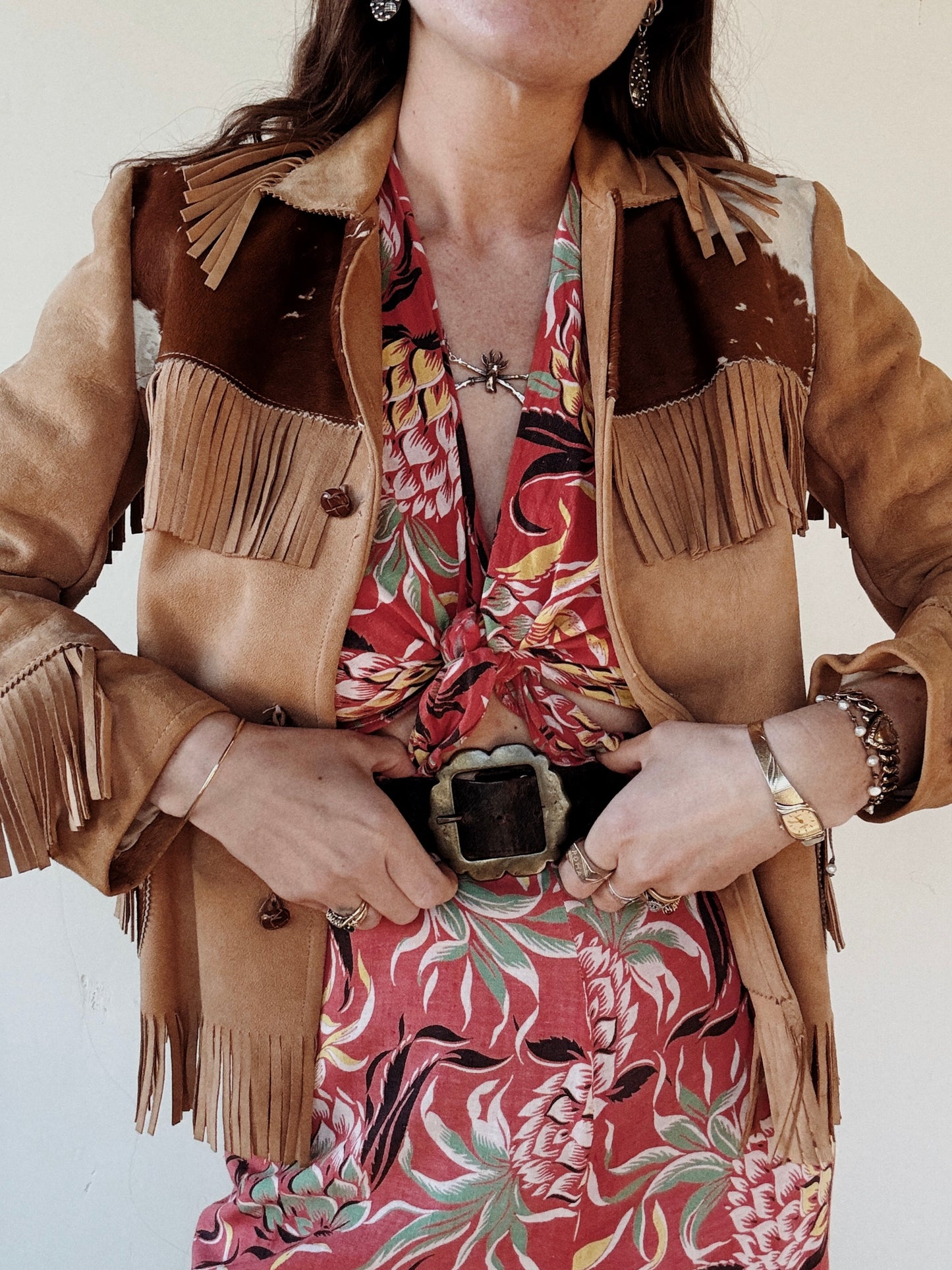 1950s Cowhide + Butter Suede Fringe Cowboy Jacket- S