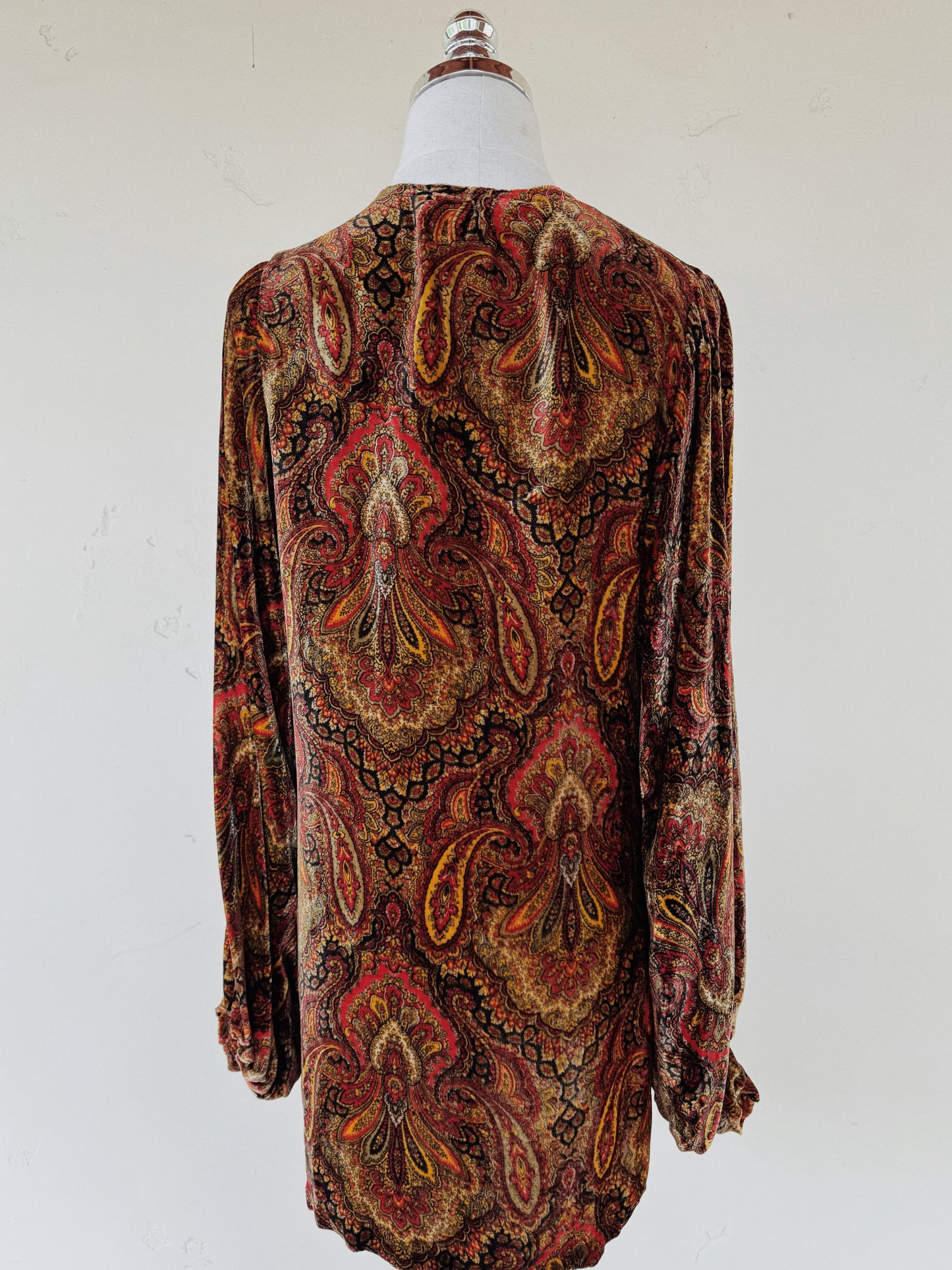 1930s Paisley Silk Velvet Jacket w/ Large Celluloid Button- S/M