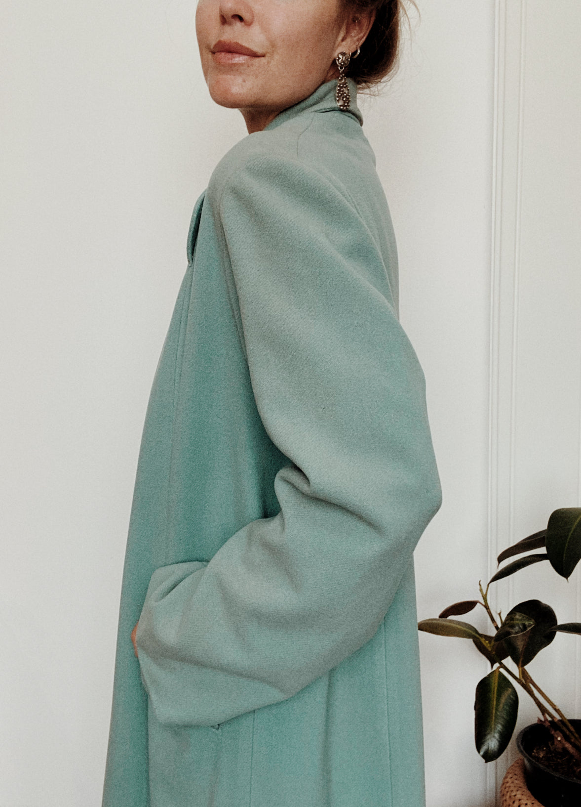 1950s Sea Foam Swing Coat w/ Deco Details- L/XL
